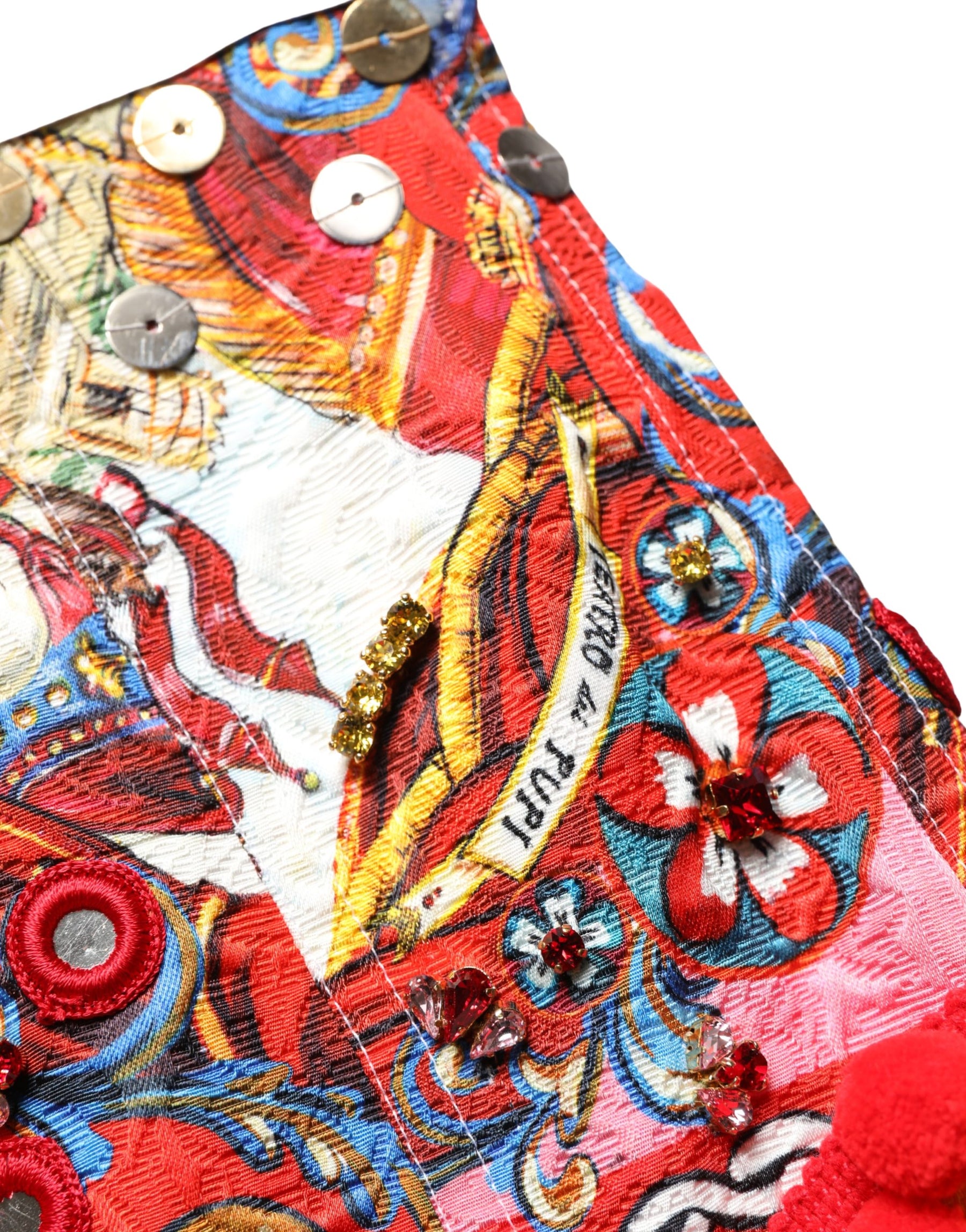 Dolce & Gabbana Multicolor Brocade Jewelled High Waist Hotpants Skirt | Regal Royce