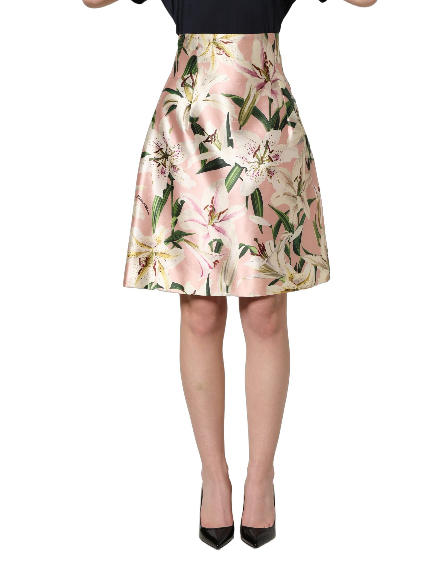 Dolce & Gabbana Pink Lilium High Waist Knee Length Skirt | Regal Royce