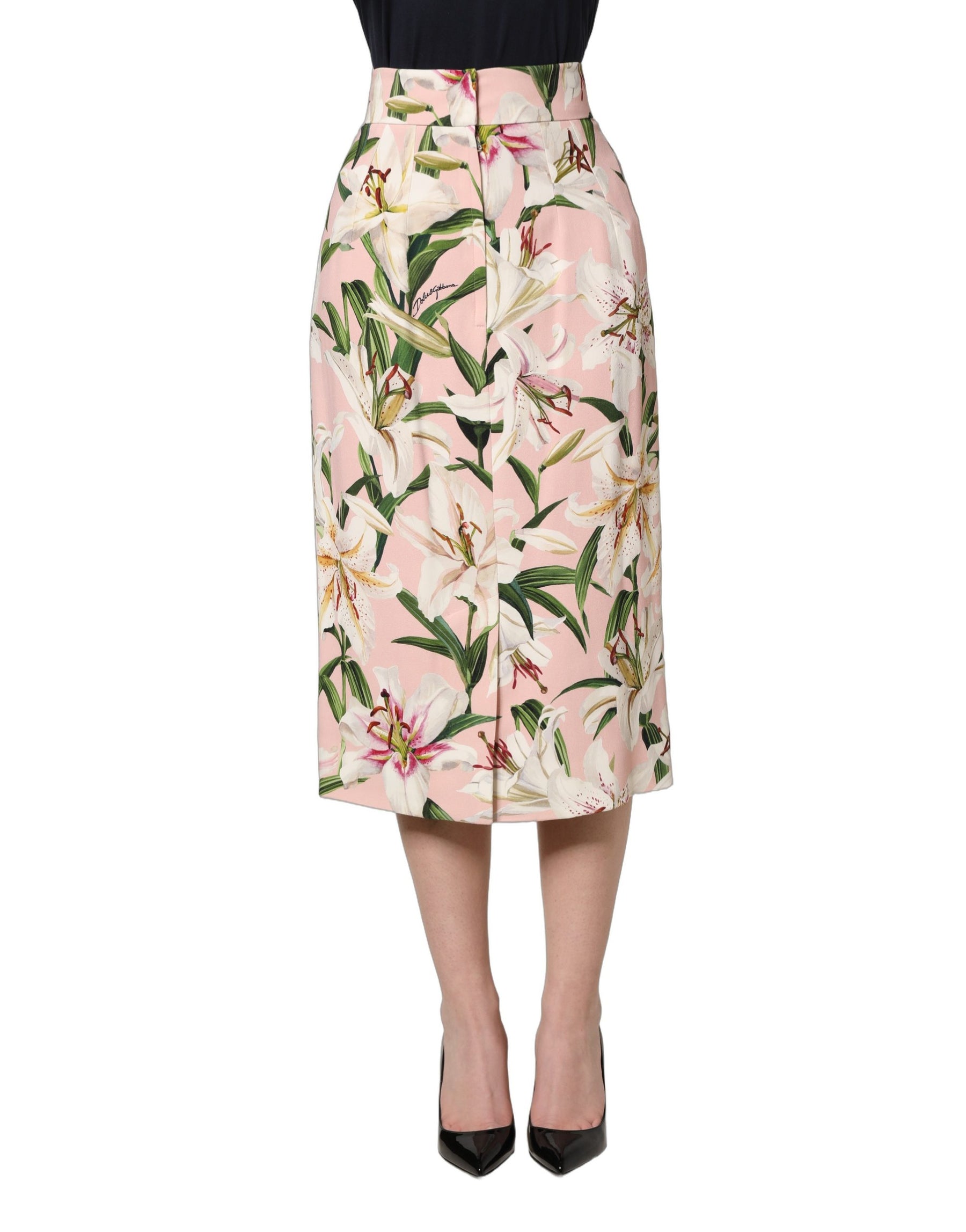Dolce & Gabbana Pink Lilium Print High Waist Pencil Skirt | Regal Royce