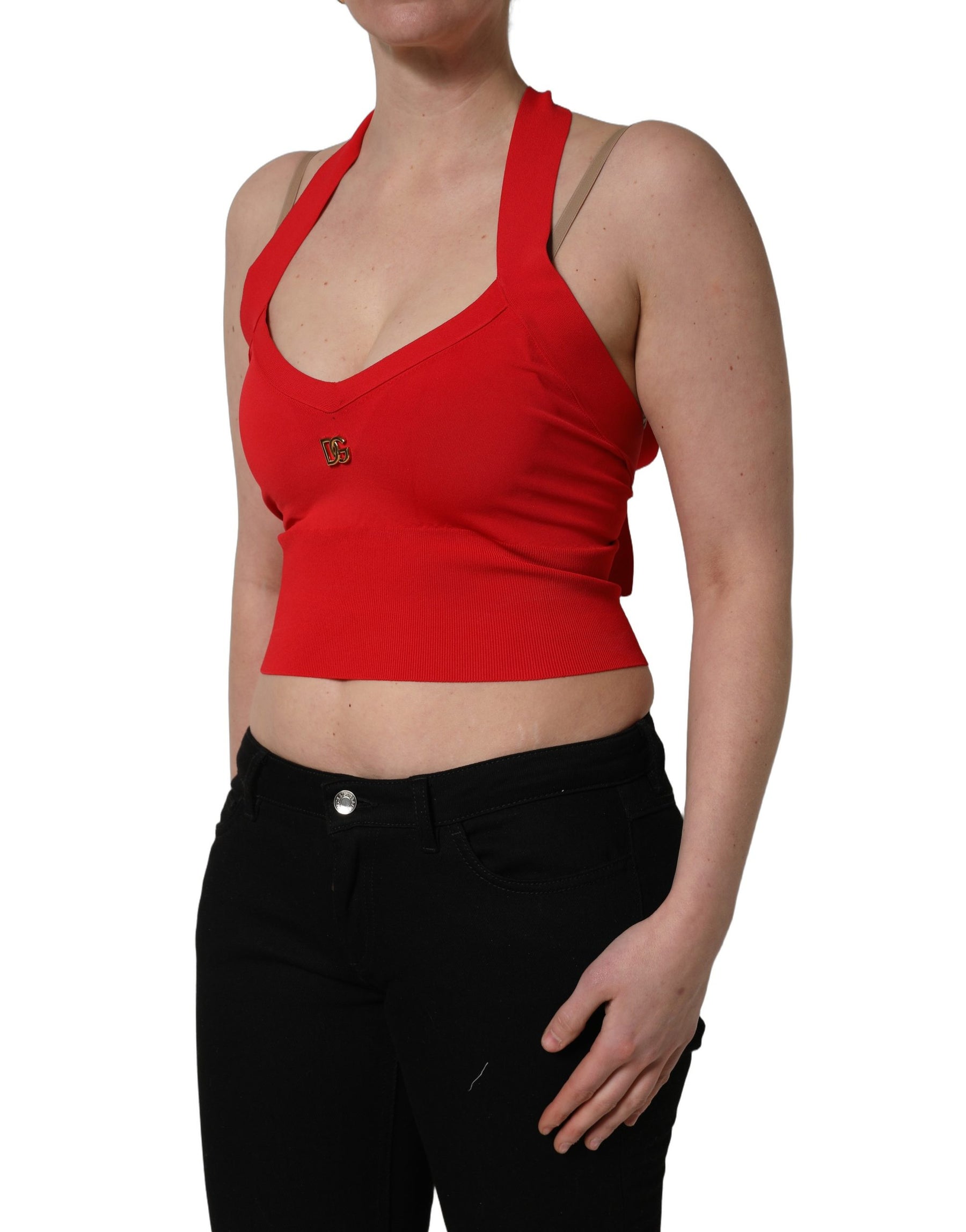 Dolce & Gabbana Red Viscose Sleeveless Halter Crop Tank Top | Regal Royce