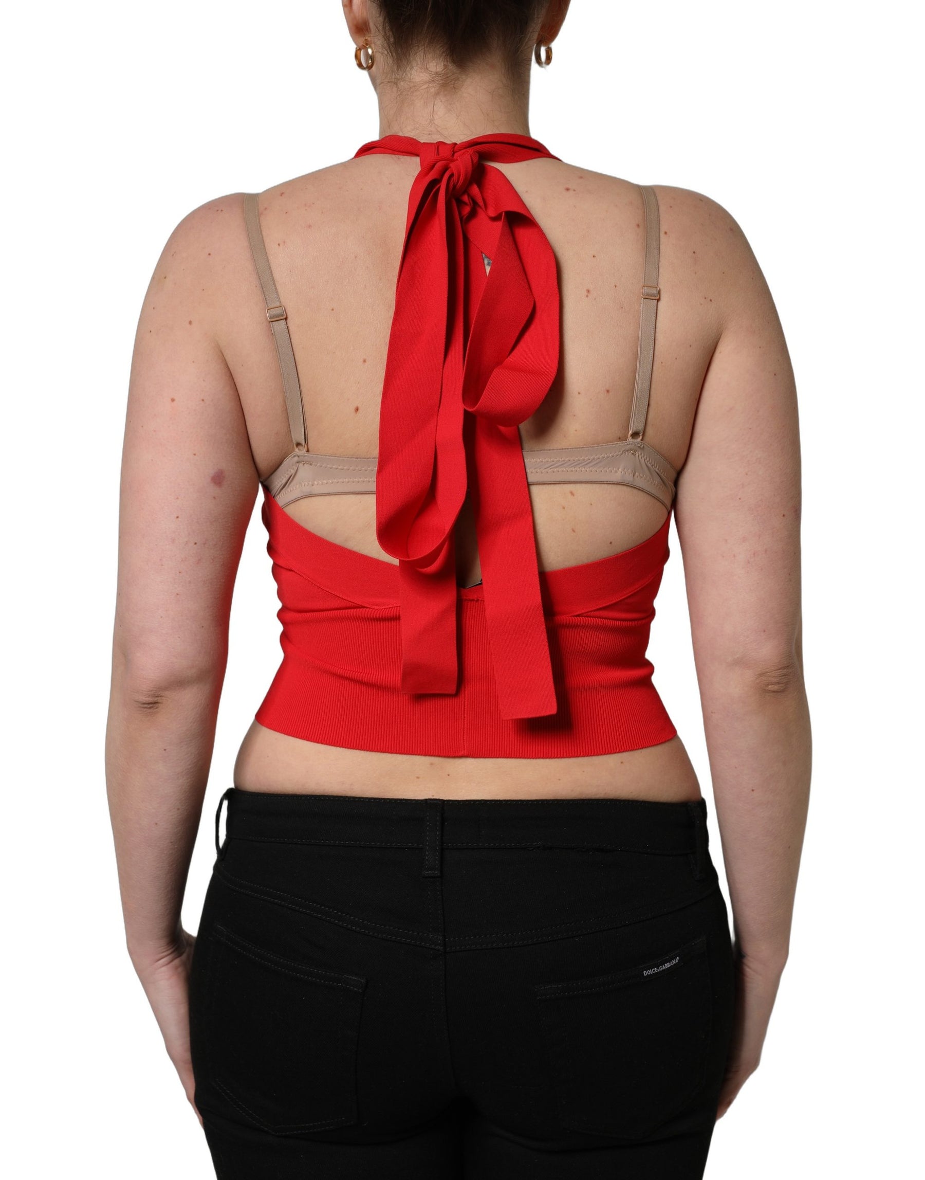 Dolce & Gabbana Red Viscose Sleeveless Halter Crop Tank Top | Regal Royce