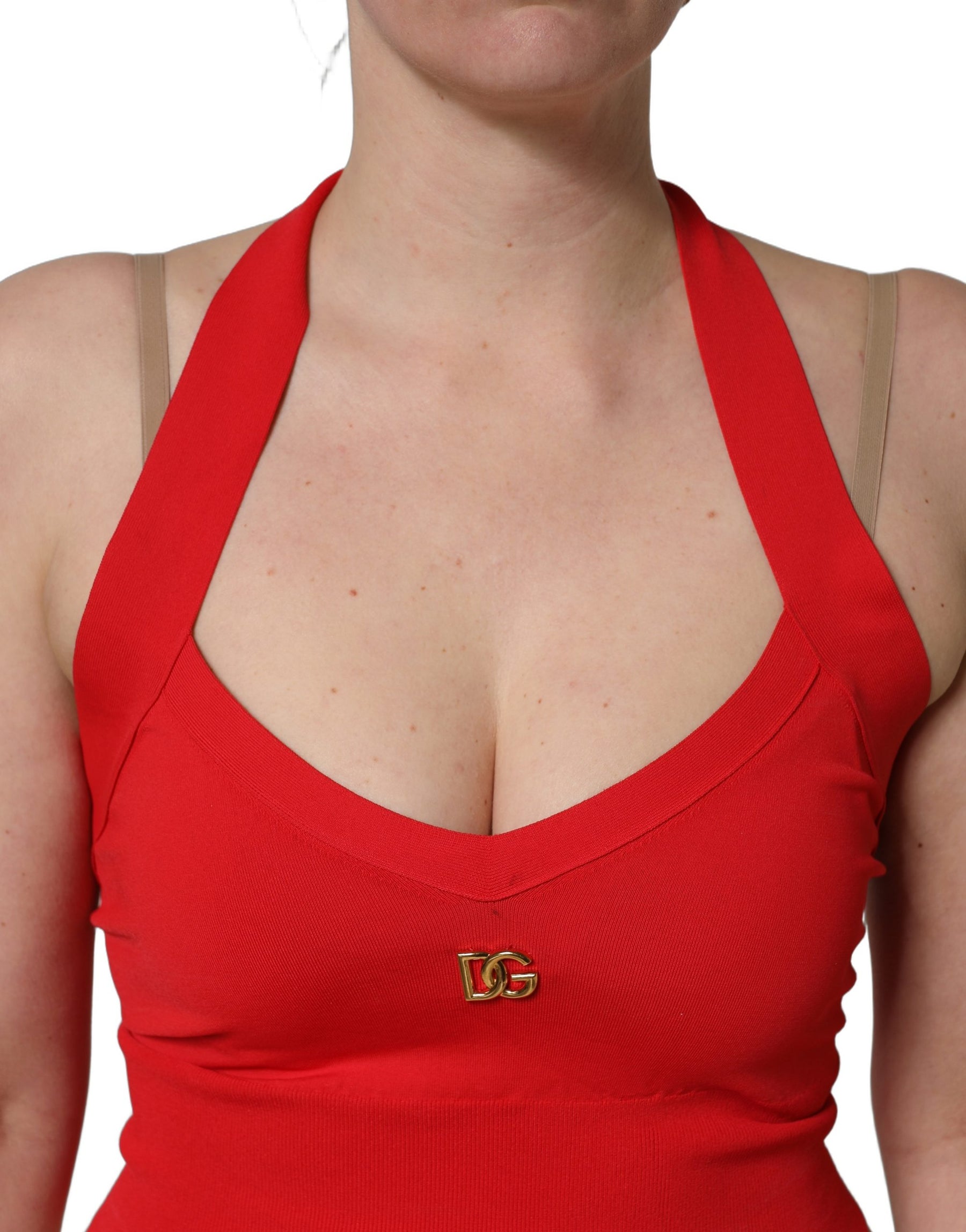 Dolce & Gabbana Red Viscose Sleeveless Halter Crop Tank Top | Regal Royce
