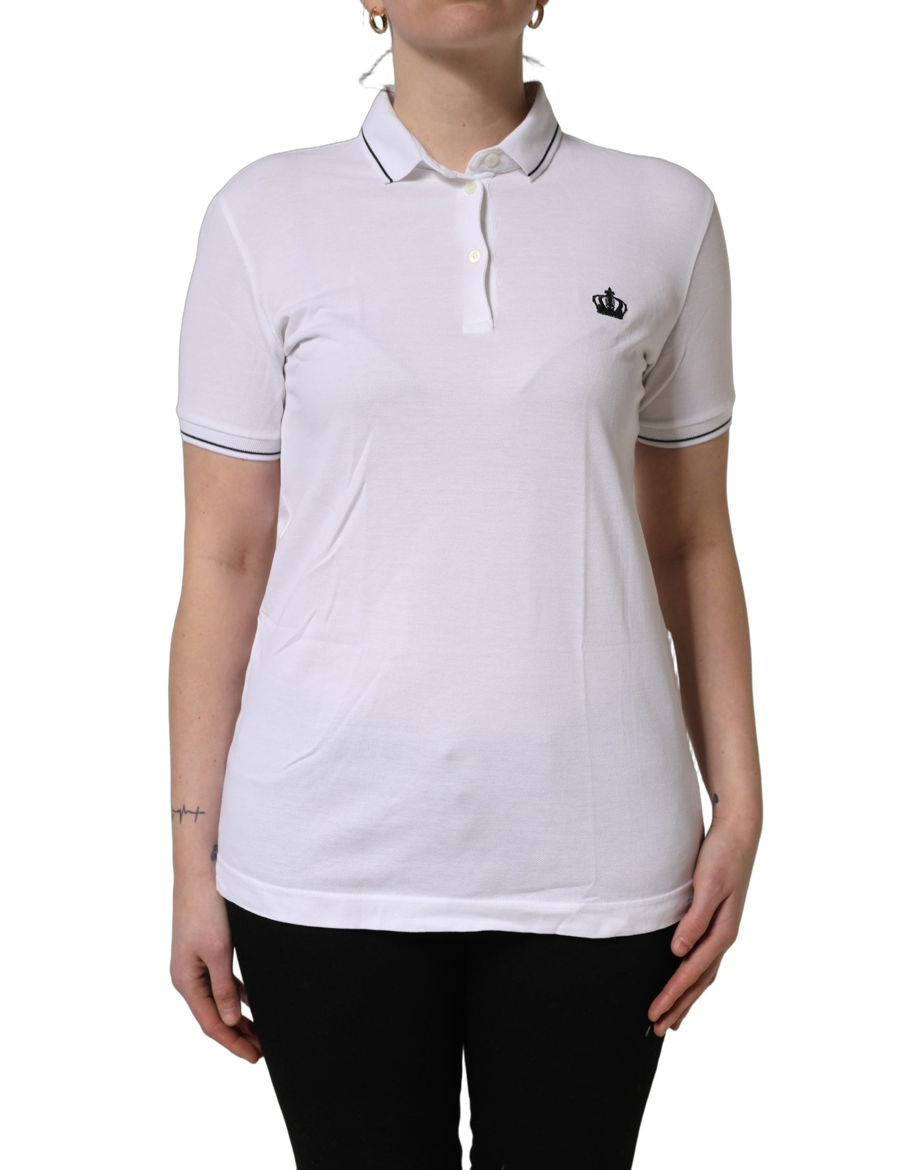 Dolce & Gabbana White Crown Cotton Short Sleeves Polo Top | Regal Royce