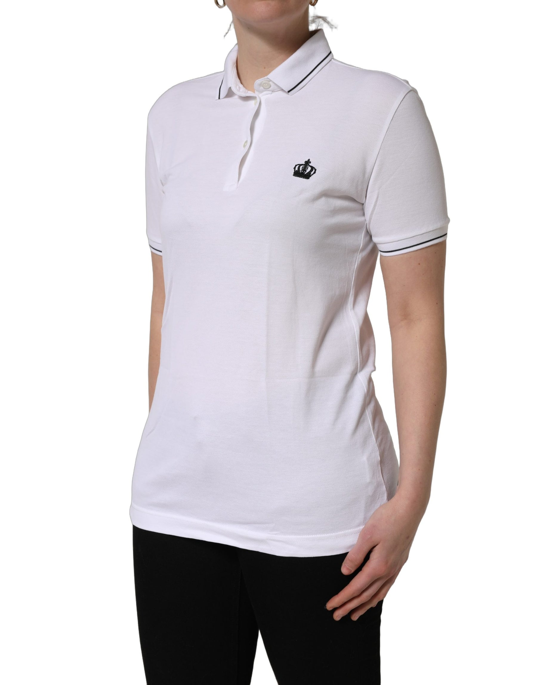 Dolce & Gabbana White Crown Cotton Short Sleeves Polo Top | Regal Royce