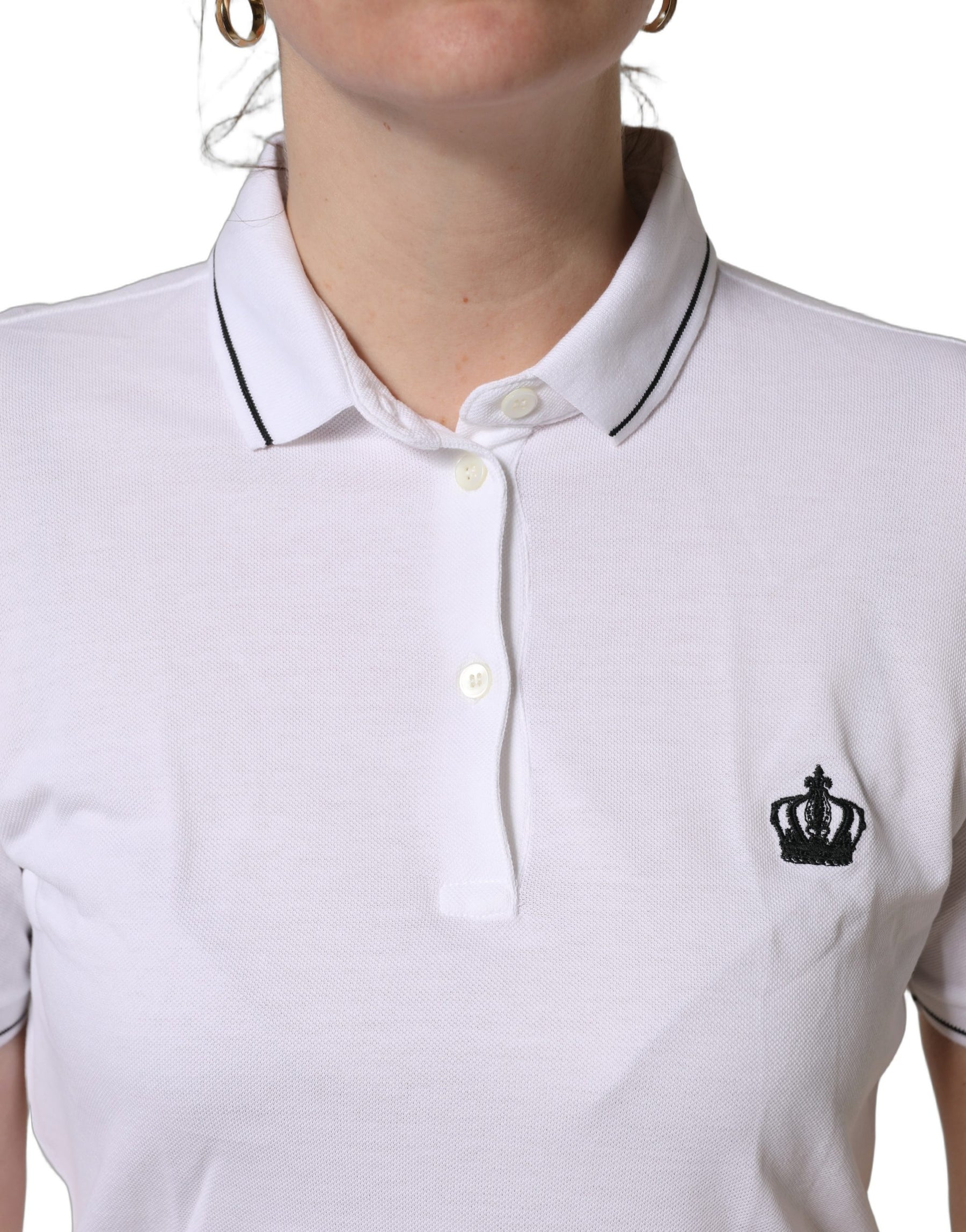 Dolce & Gabbana White Crown Cotton Short Sleeves Polo Top | Regal Royce