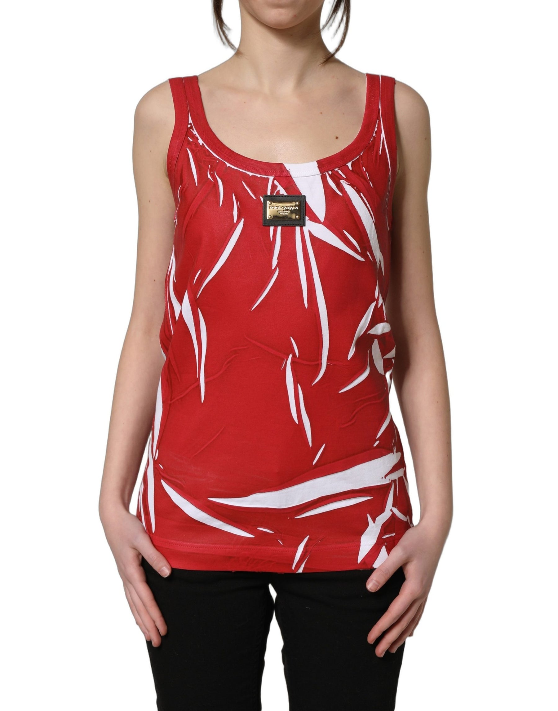 Dolce & Gabbana Red White Abstract Cotton Sleeveless Tank Top | Regal Royce