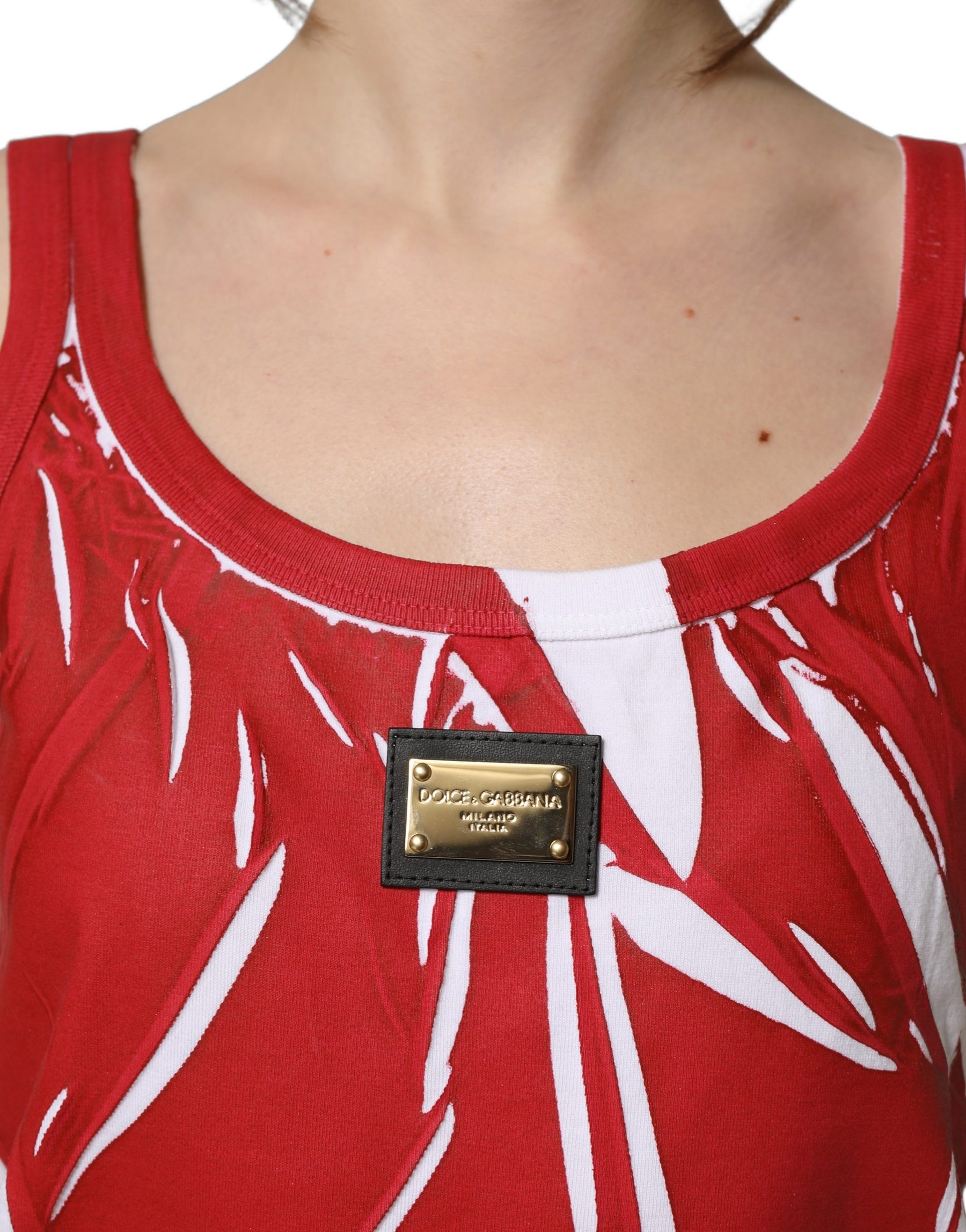 Dolce & Gabbana Red White Abstract Cotton Sleeveless Tank Top | Regal Royce