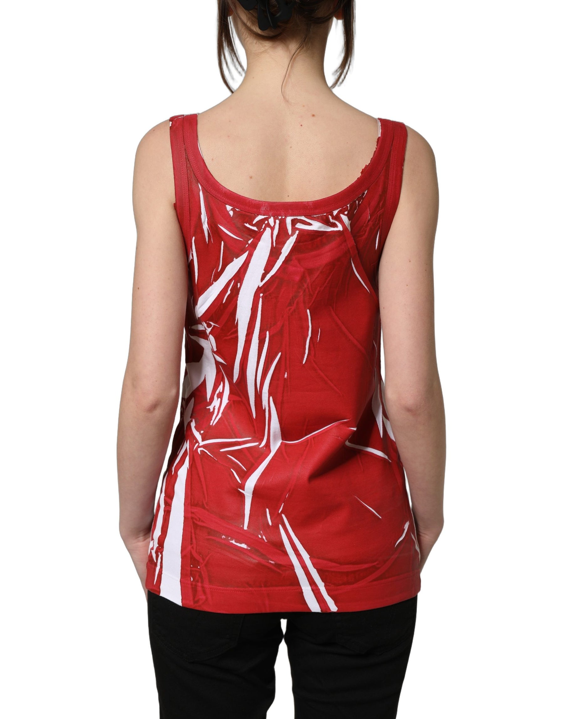 Dolce & Gabbana Red White Abstract Cotton Sleeveless Tank Top | Regal Royce