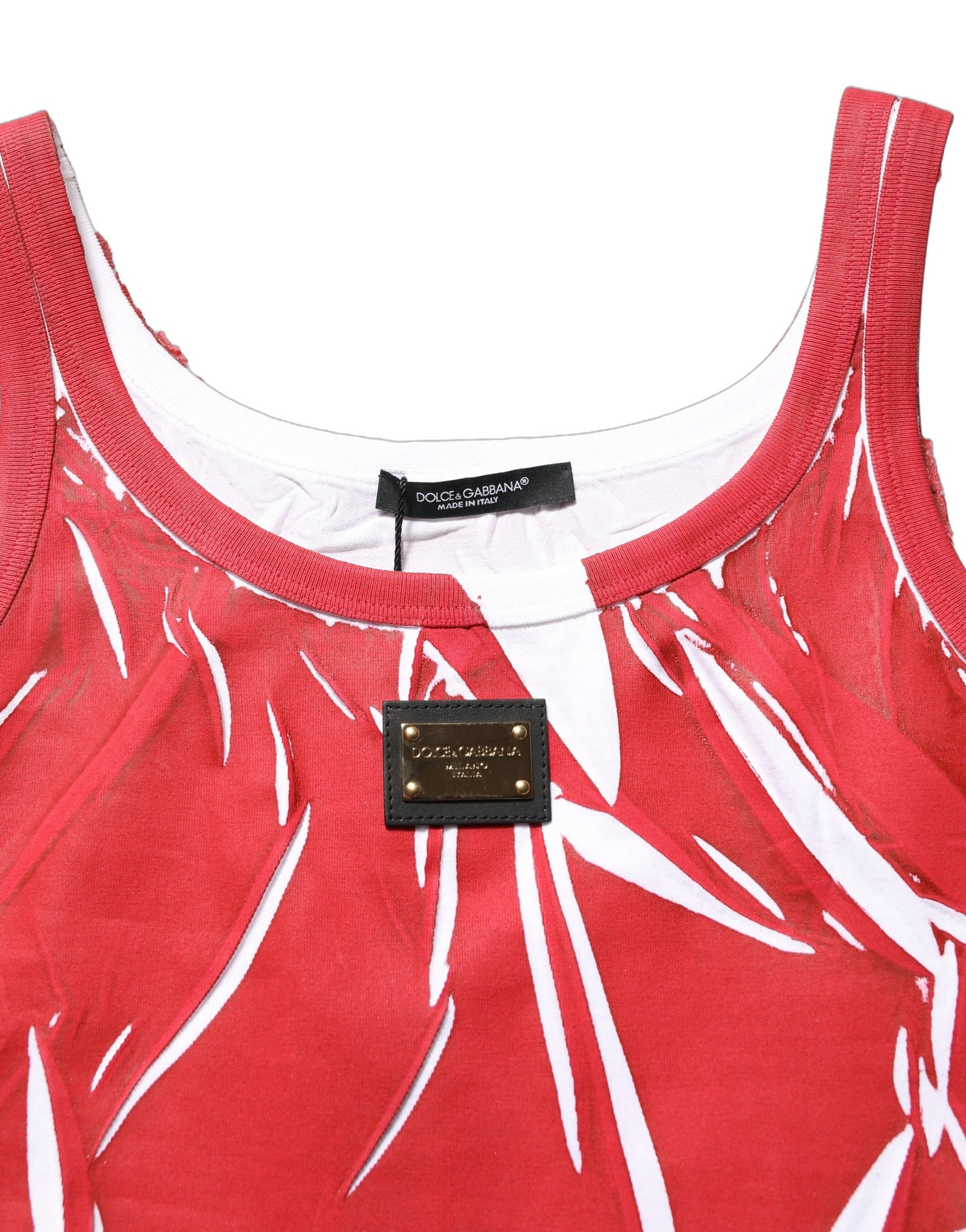 Dolce & Gabbana Red White Abstract Cotton Sleeveless Tank Top | Regal Royce
