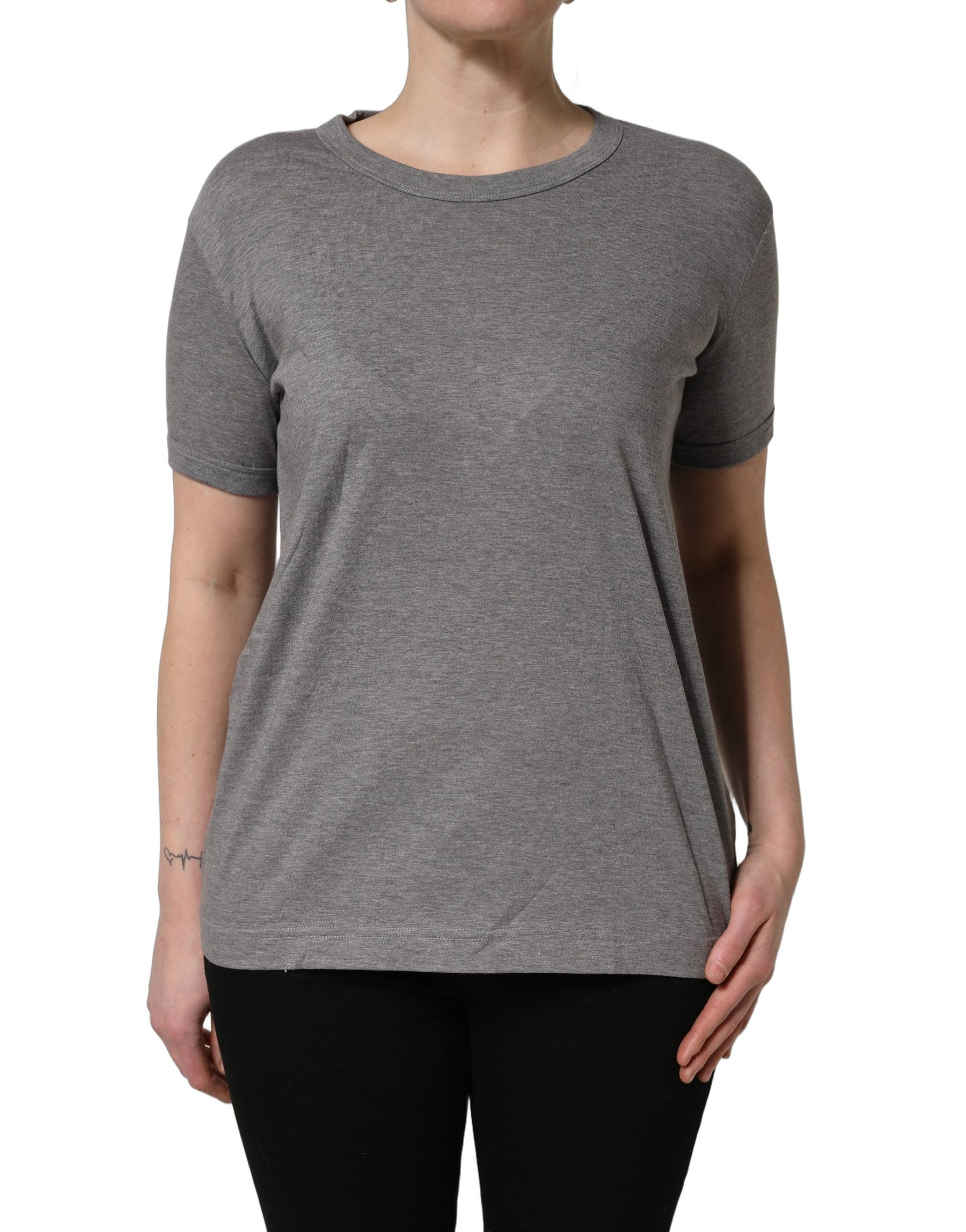 Dolce & Gabbana Grey Cotton Short Sleeves Crew Neck T-shirt | Regal Royce