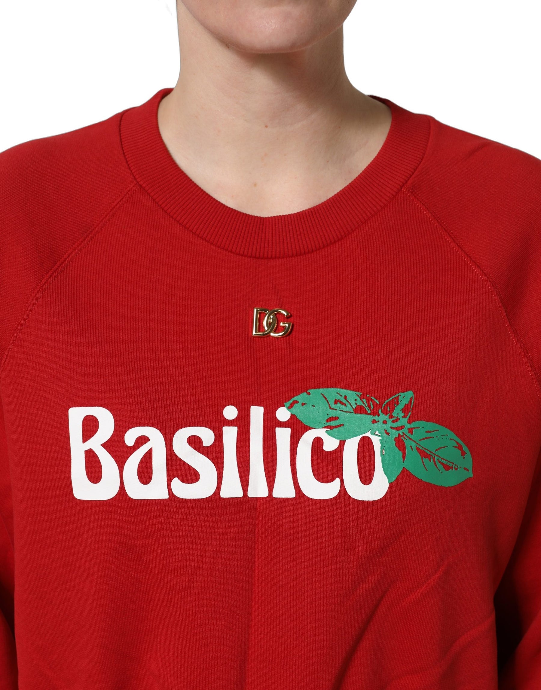 Dolce & Gabbana Red Cotton Cropped Basilico Sweatshirt Sweater | Regal Royce