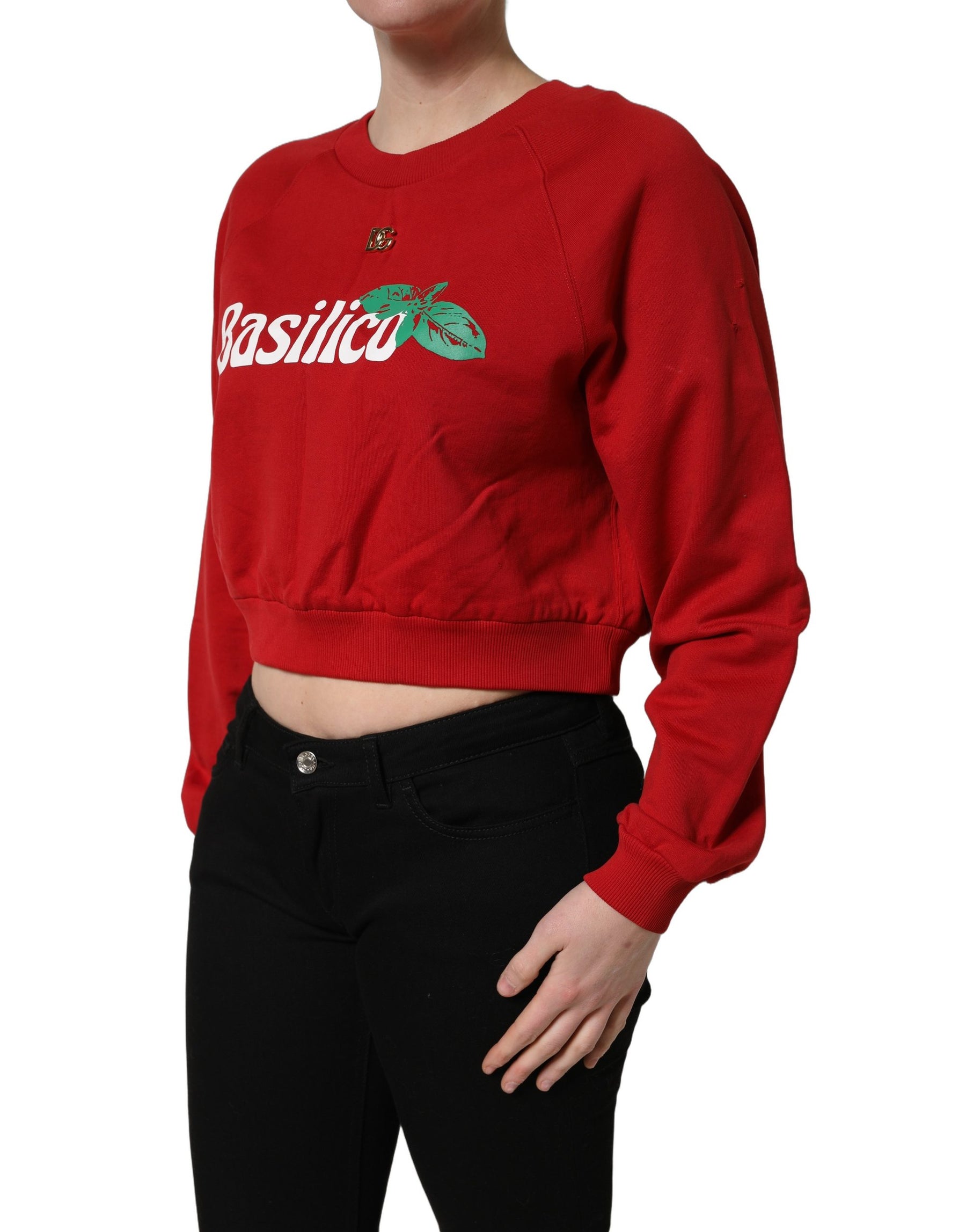 Dolce & Gabbana Red Cotton Cropped Basilico Sweatshirt Sweater | Regal Royce