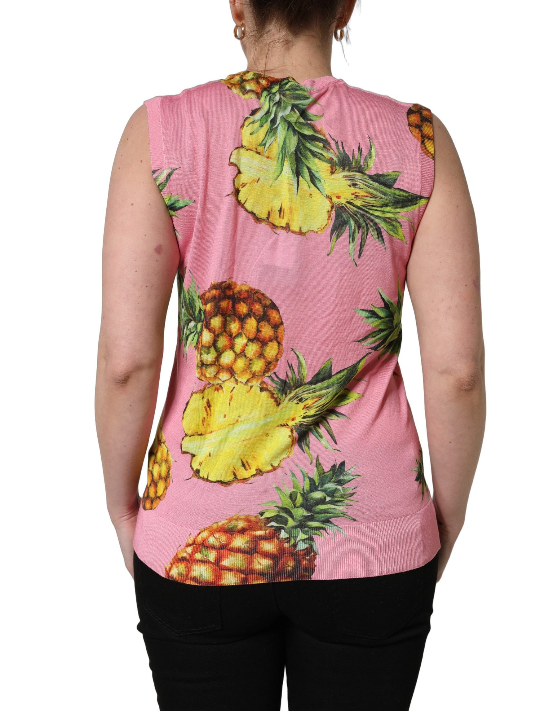 Dolce & Gabbana Pink Pineapple Roundneck Sleeveless Tank Top | Regal Royce
