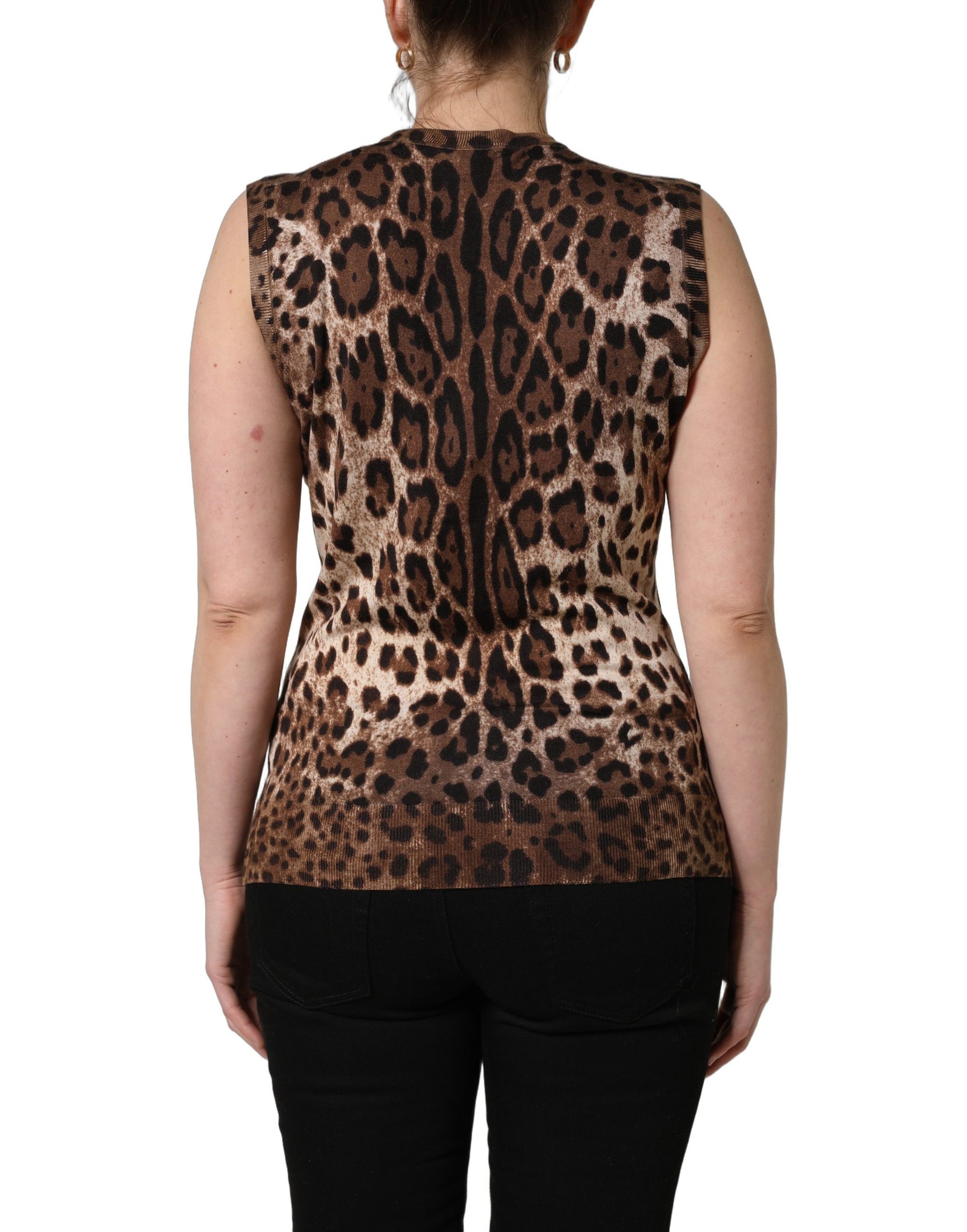 Dolce & Gabbana Brown Leopard Crew Neck Sleeveless Tank Top | Regal Royce