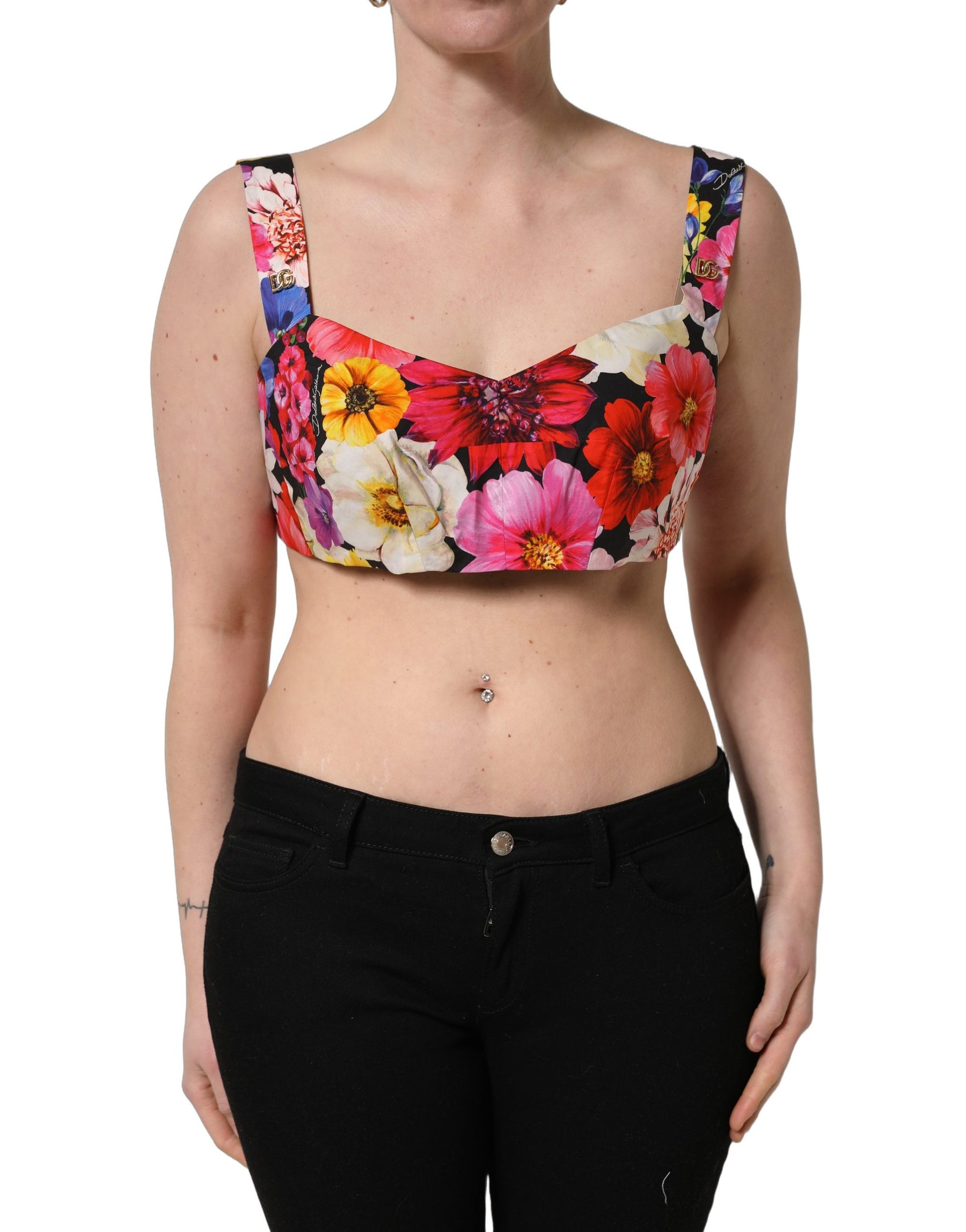 Dolce & Gabbana Multicolor Floral Cropped Bustier Tank Top | Regal Royce
