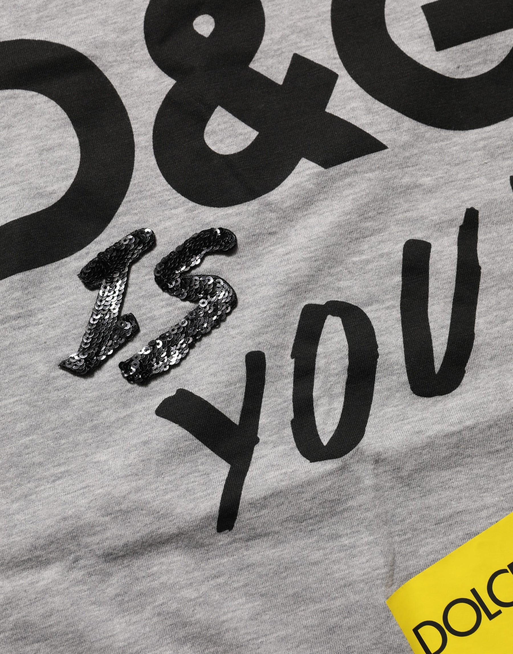 Dolce & Gabbana Gray Cotton Logo Printed Crew Neck T-shirt | Regal Royce