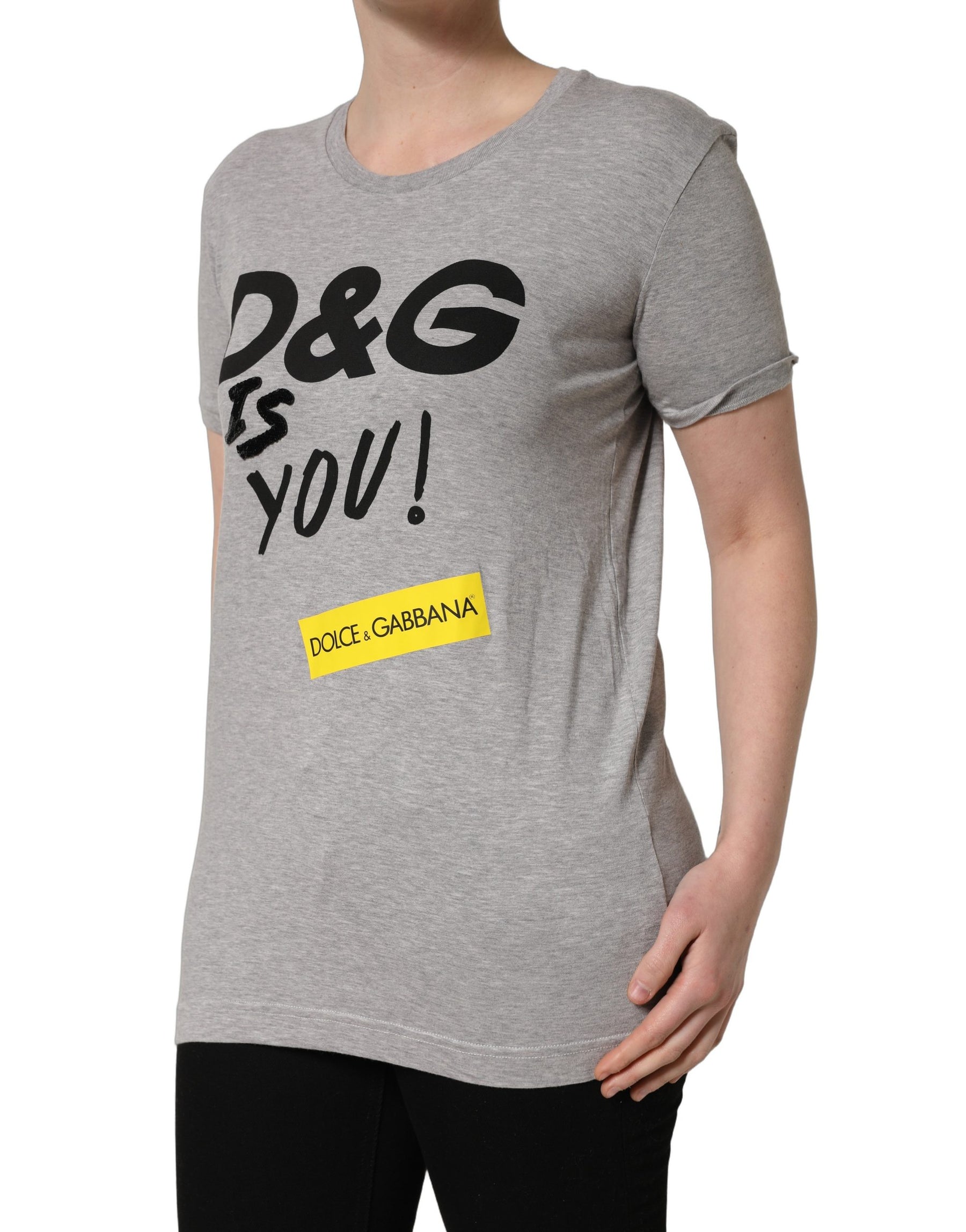 Dolce & Gabbana Gray Cotton Logo Printed Crew Neck T-shirt | Regal Royce