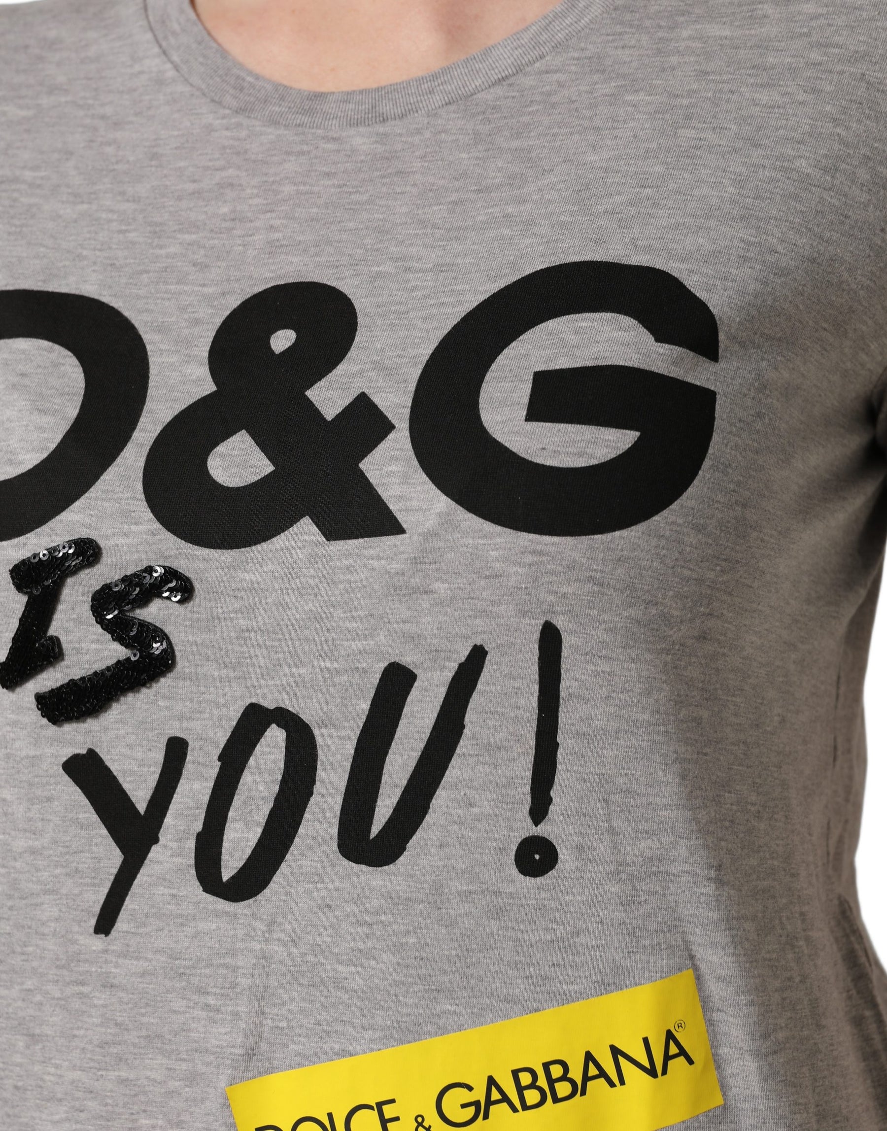 Dolce & Gabbana Gray Cotton Logo Printed Crew Neck T-shirt | Regal Royce