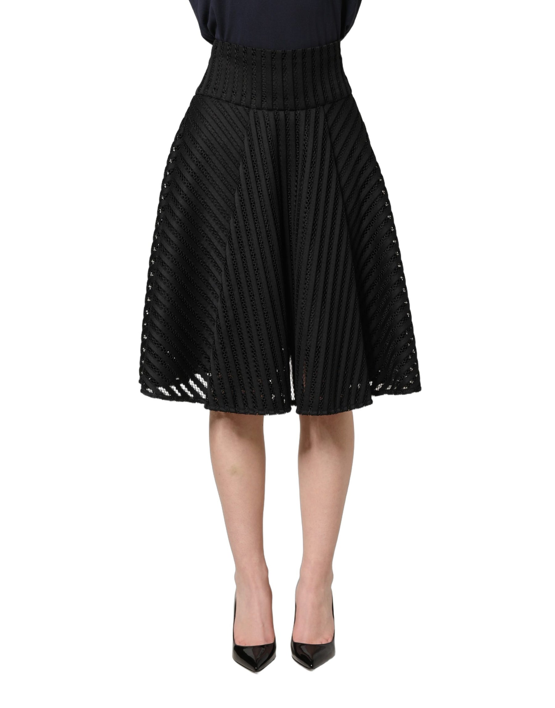 PINKO Cotton Striped Flared Silhouette Aline Midi Black | Regal Royce
