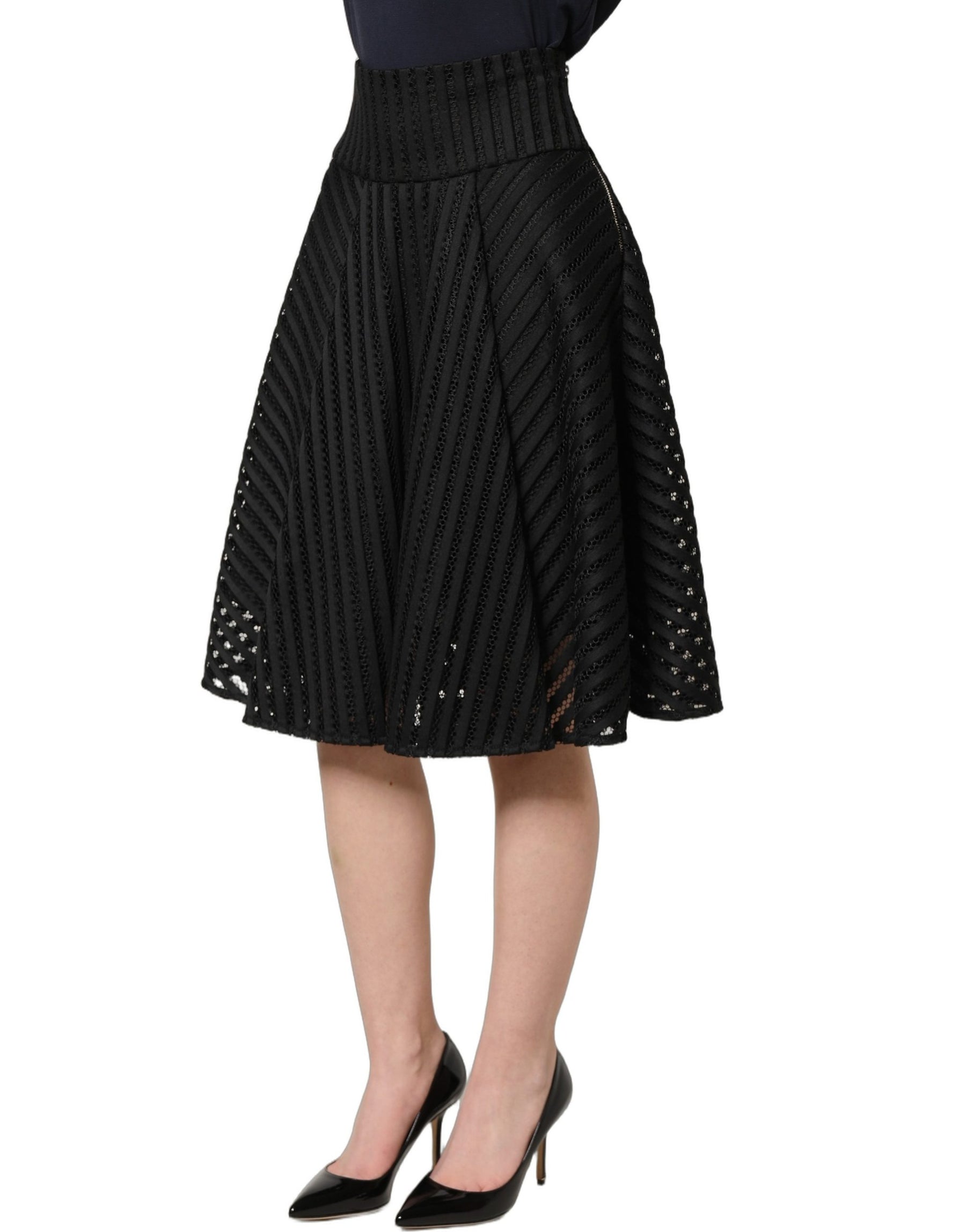 PINKO Cotton Striped Flared Silhouette Aline Midi Black | Regal Royce