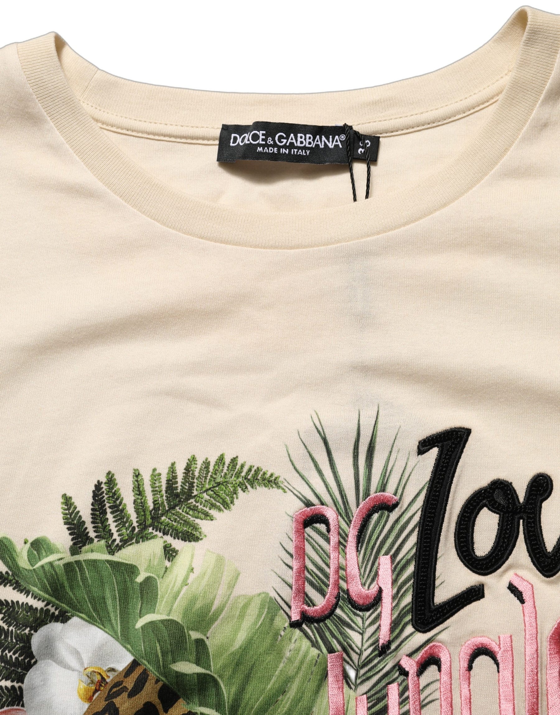Dolce & Gabbana Beige Jungle Print Cotton Round Neck T-Shirt | Regal Royce