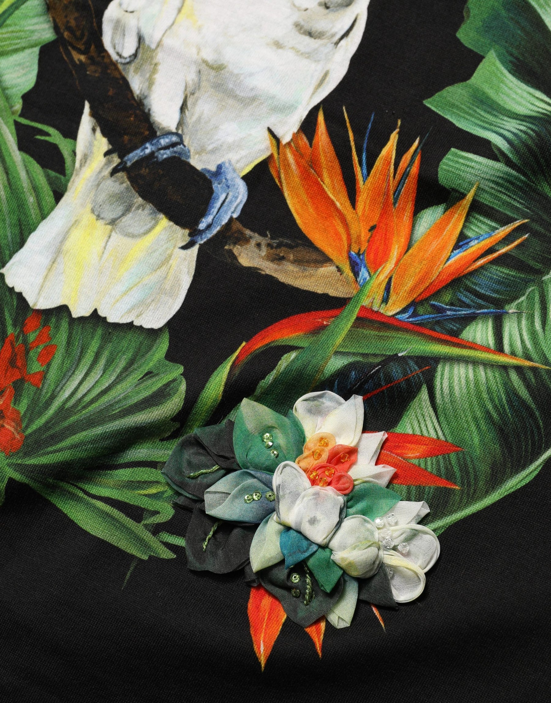 Dolce & Gabbana Black Tropical Print Cotton Round Neck T-Shirt | Regal Royce