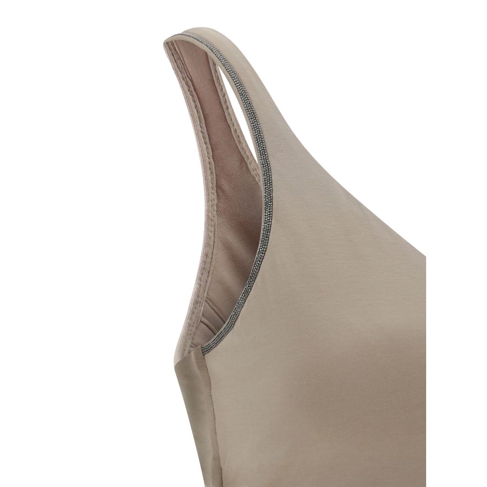 Brunello Cucinelli Beige Cotton Sleeveles T-Shirt | Regal Royce