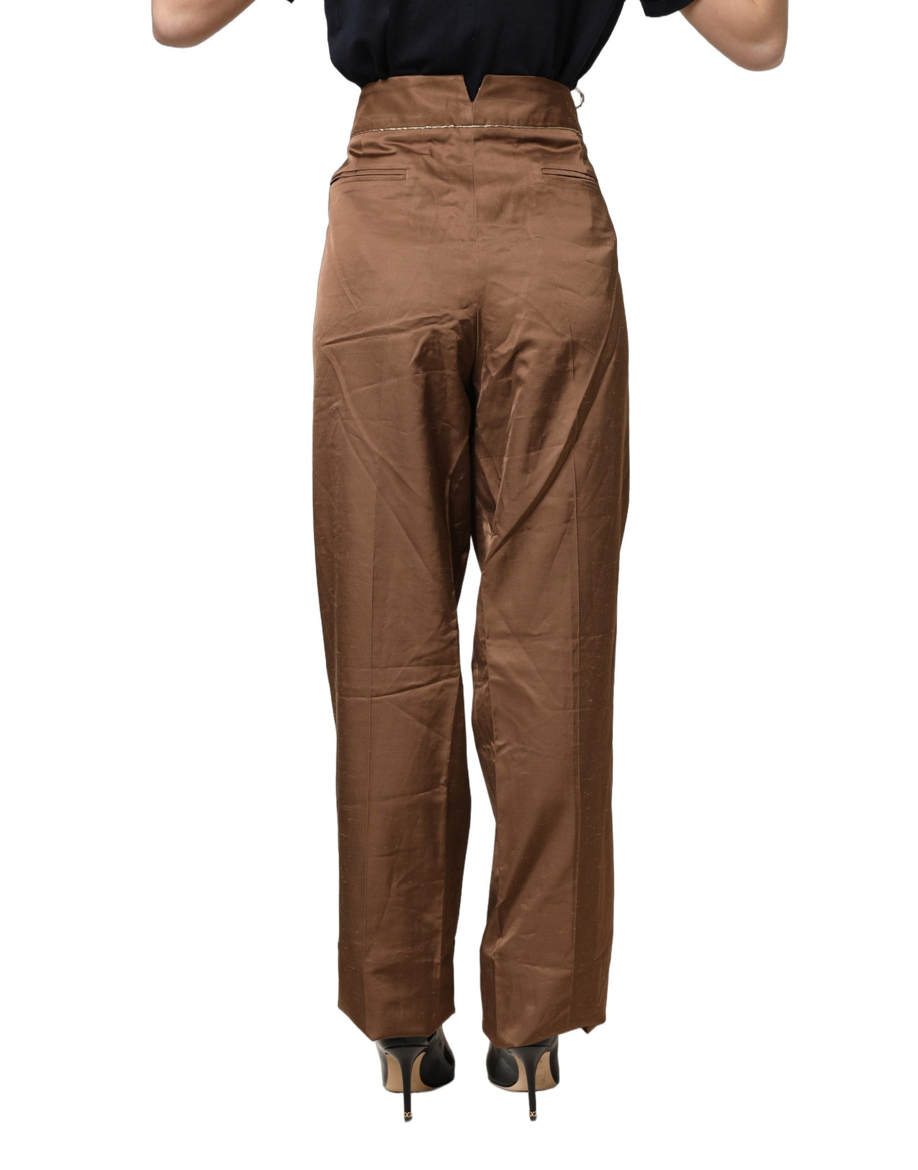 Cavalli Class Brown High Waist Flared Trouser Pants | Regal Royce