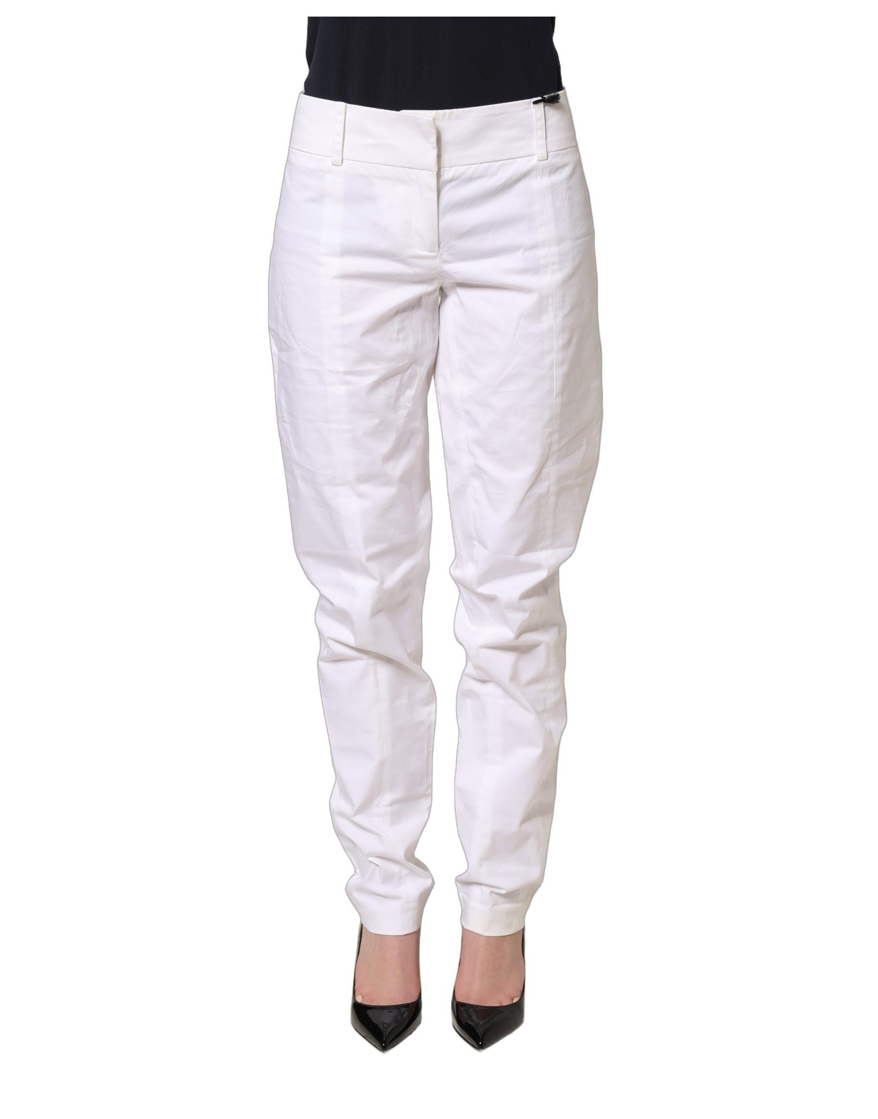 Patrizia Pepe White Mid Waist Tapered Formal Trousers Pants | Regal Royce