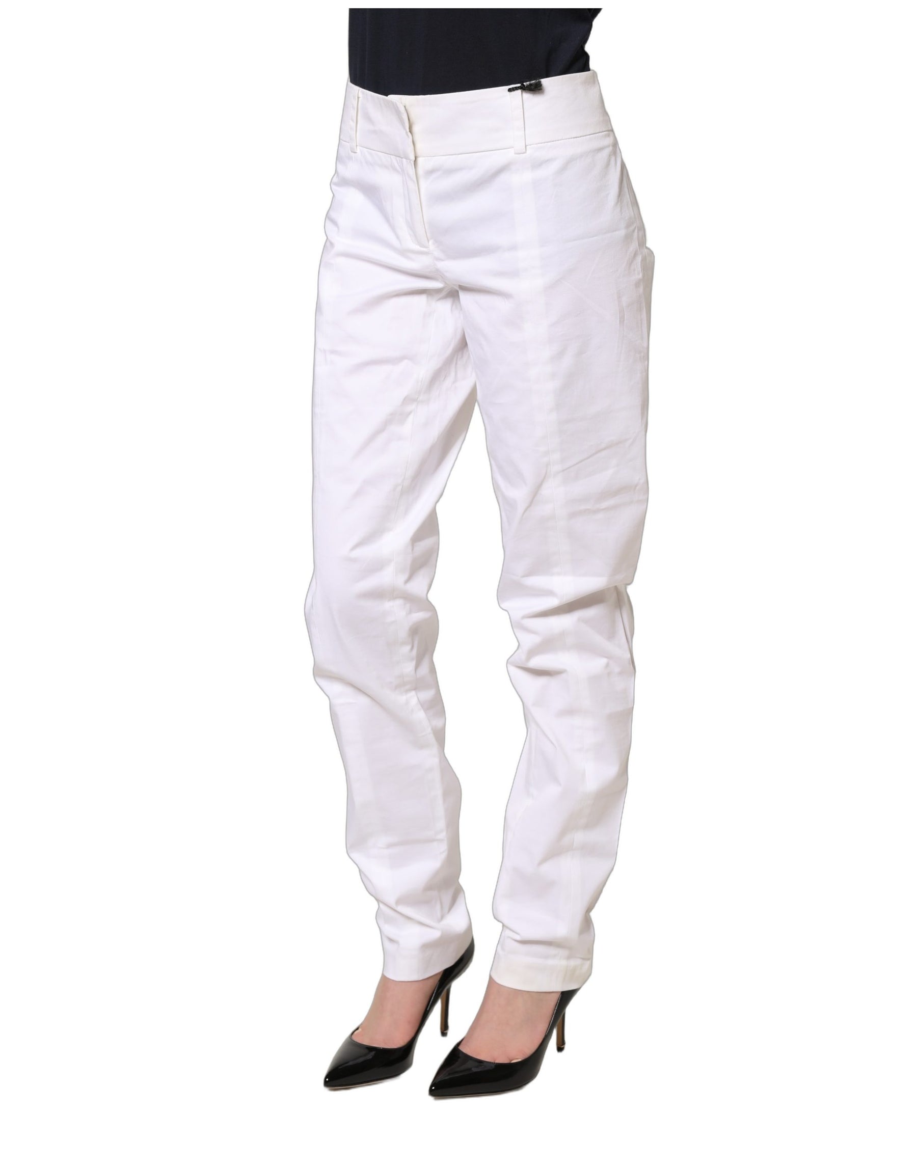 Patrizia Pepe White Mid Waist Tapered Formal Trousers Pants | Regal Royce