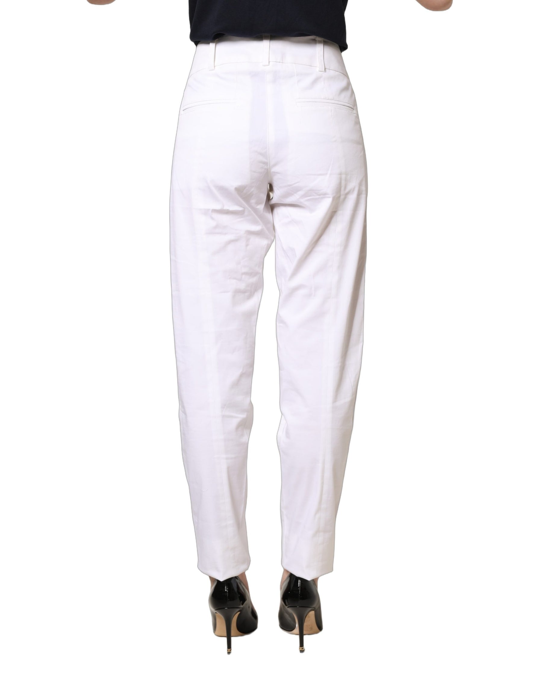 Patrizia Pepe White Mid Waist Tapered Formal Trousers Pants | Regal Royce