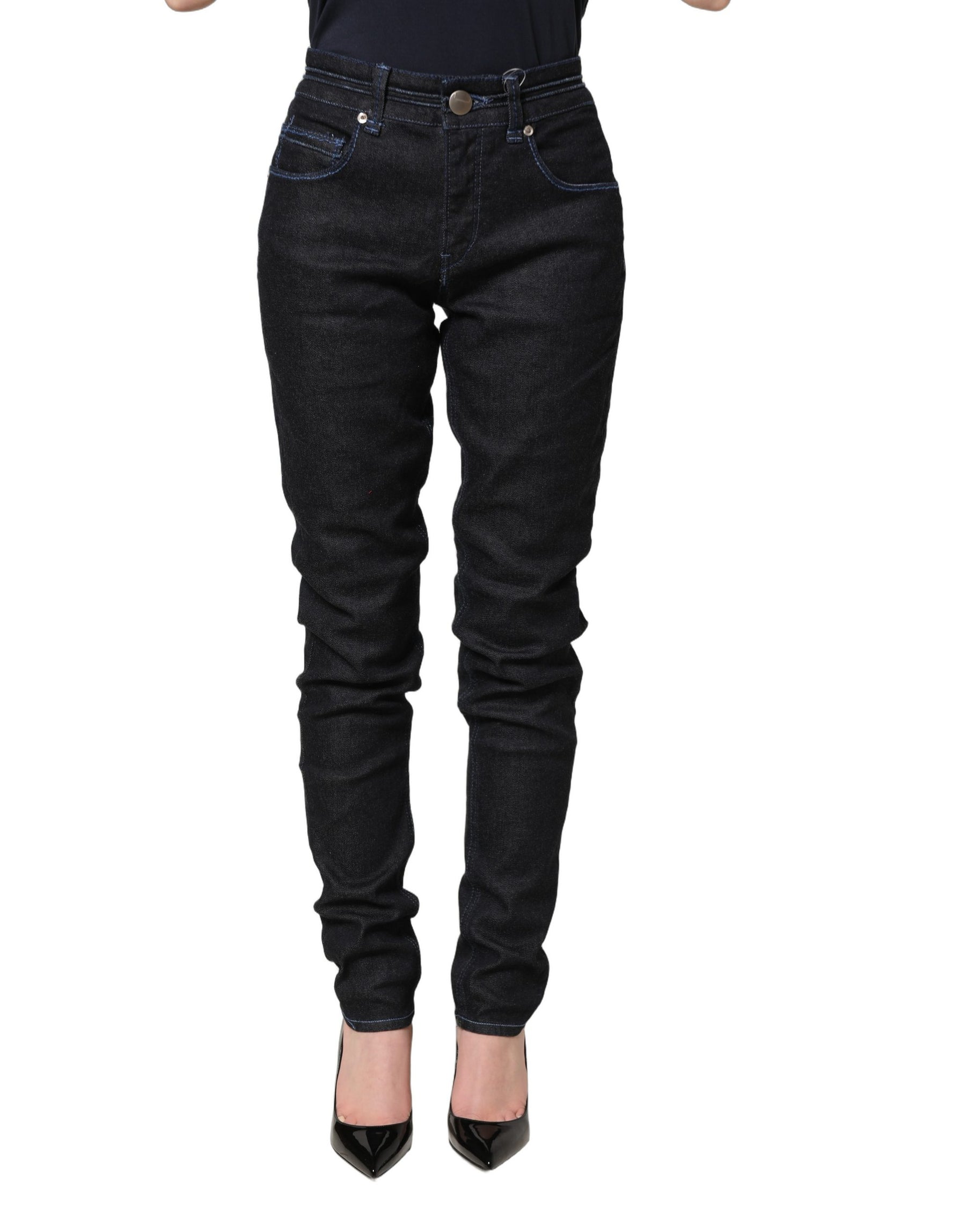 Acht Black Cotton Stretch HighWaist Skinny Denim Trouser Jeans | Regal Royce