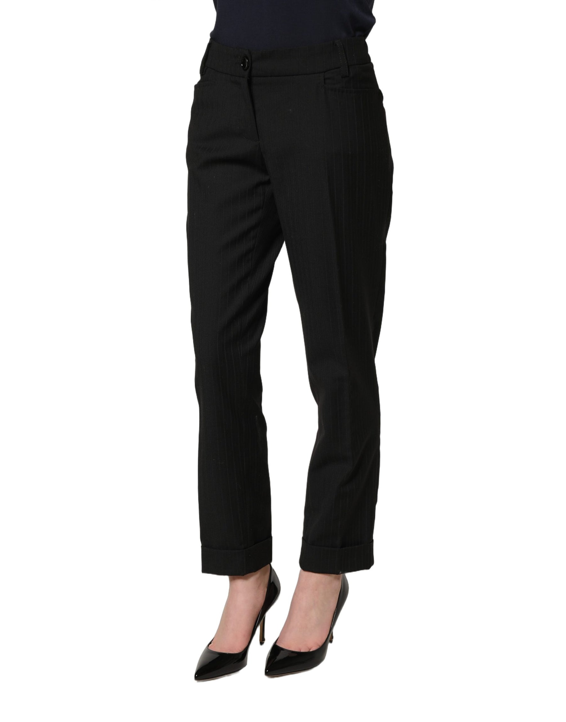 Dolce & Gabbana Black Mid Waisted Polyester Trouser Pants | Regal Royce