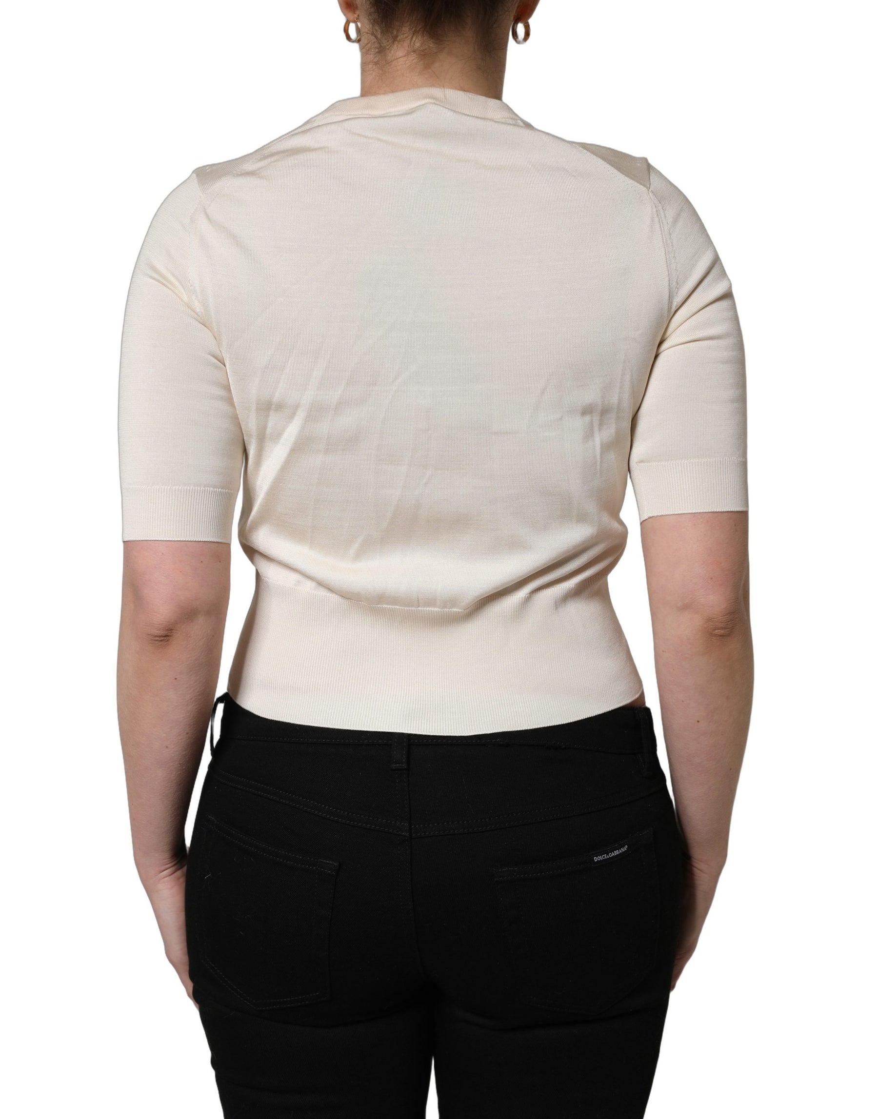 Dolce & Gabbana Beige Floral Print Silk CrewNeck Pullover Top | Regal Royce