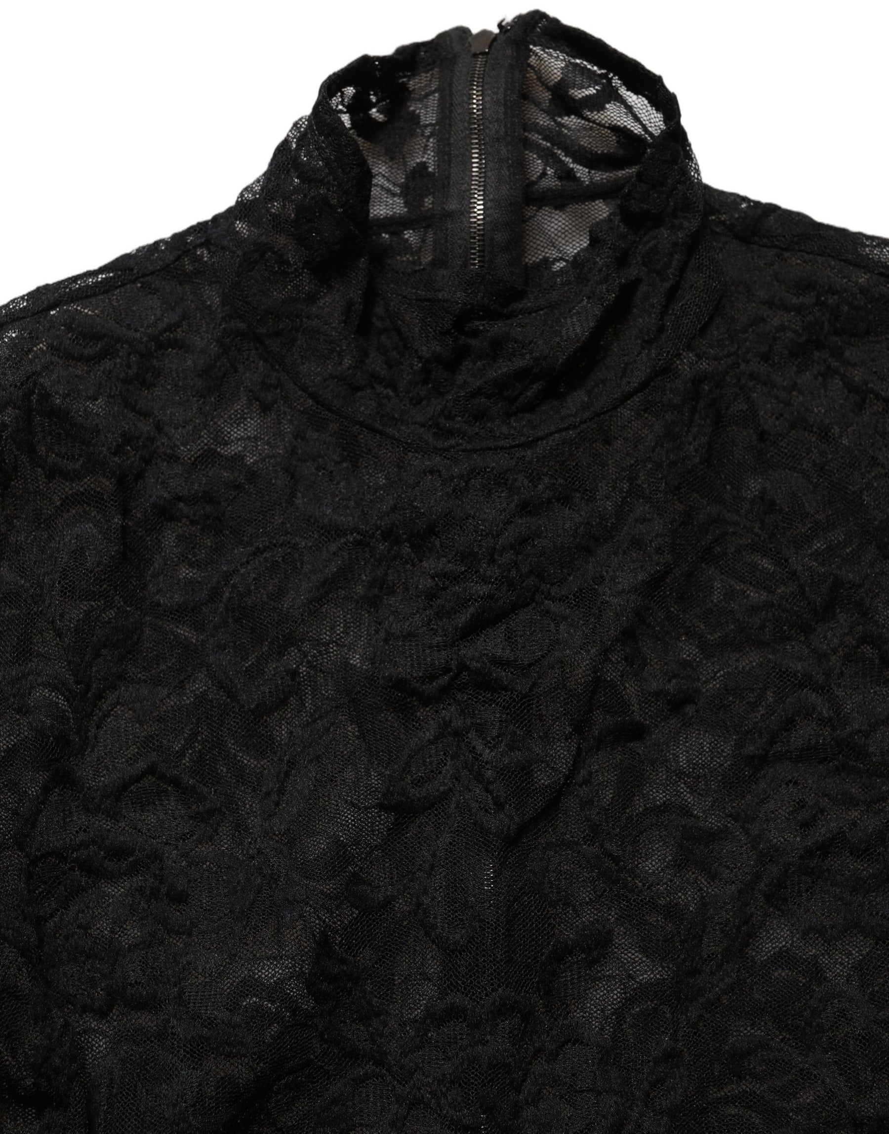 Dolce & Gabbana Black Floral Lace Turtle Neck Long Sleeve Top | Regal Royce