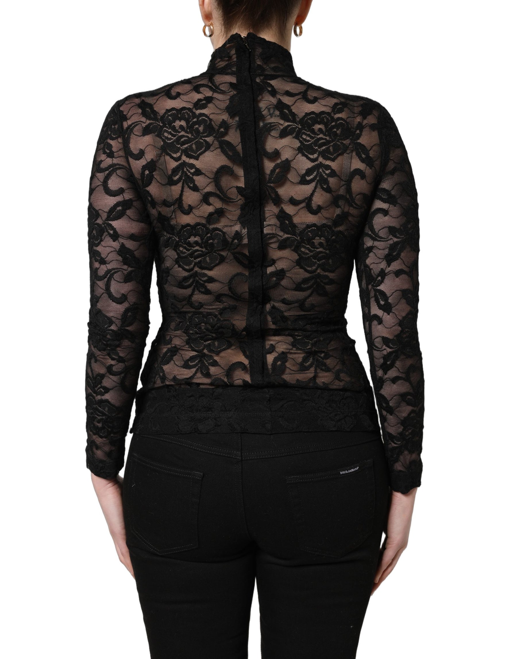 Dolce & Gabbana Black Floral Lace Turtle Neck Long Sleeve Top | Regal Royce