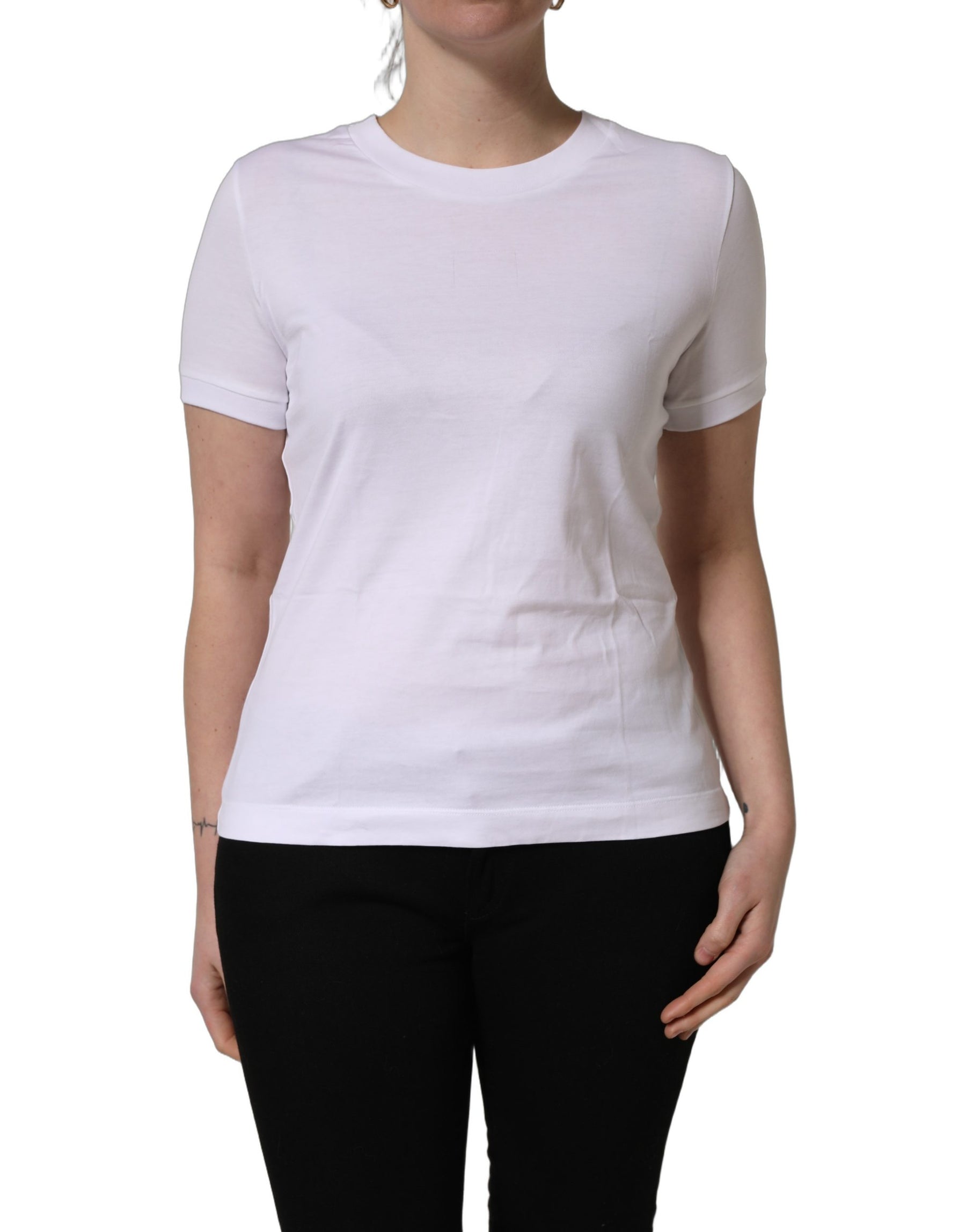 Dolce & Gabbana White Cotton Round Neck Short Sleeves T-Shirt | Regal Royce