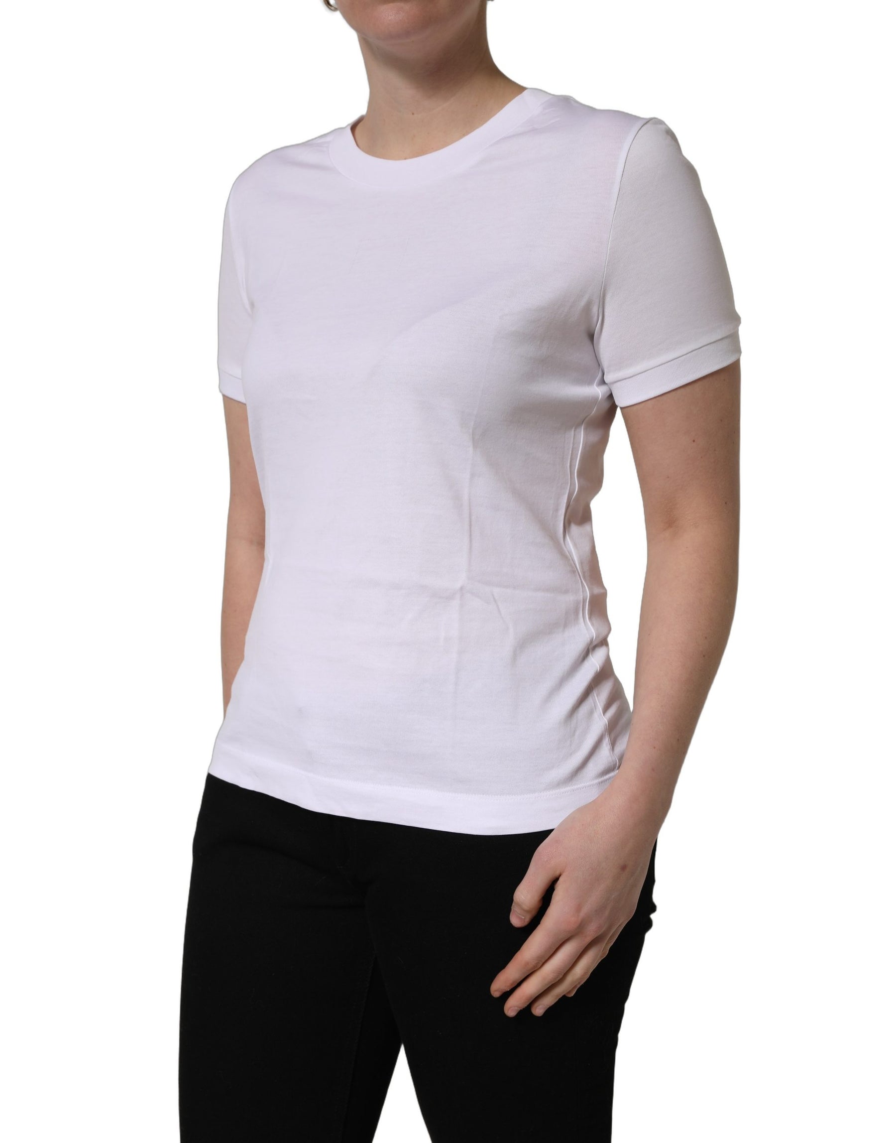 Dolce & Gabbana White Cotton Round Neck Short Sleeves T-Shirt | Regal Royce