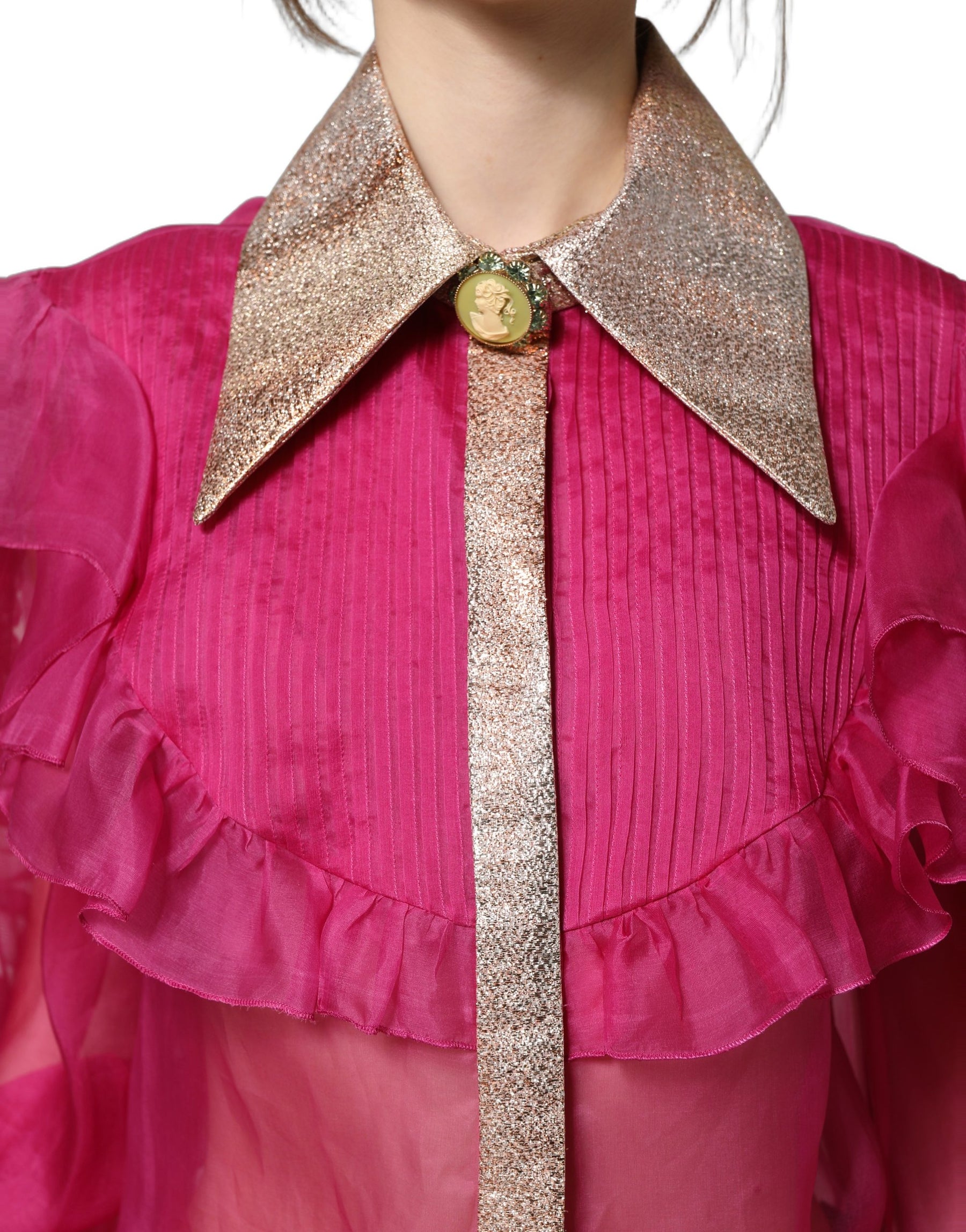 Dolce & Gabbana Fuchsia Sheer Chiffon Buttoned Blouse Top | Regal Royce