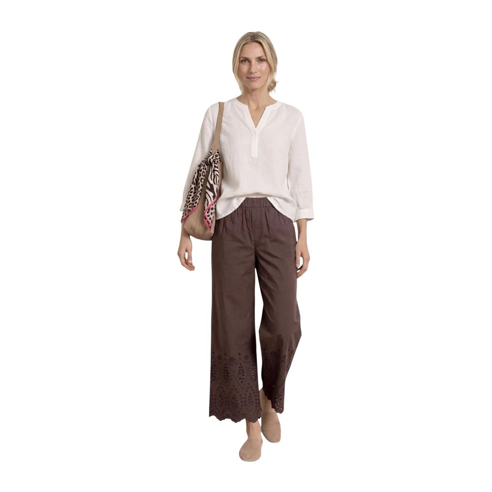 Street One Brown Cotton Casual Pants | Regal Royce