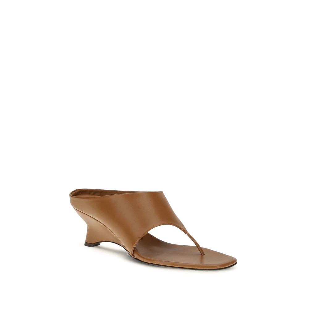 Khaite Brown Calf Leather Bos Taurus Platform Sandals | Regal Royce
