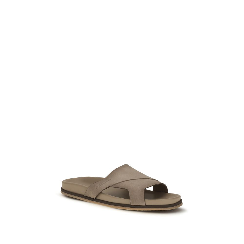Santoni Beige Calf Leather Bos Taurus Flat Sandals | Regal Royce