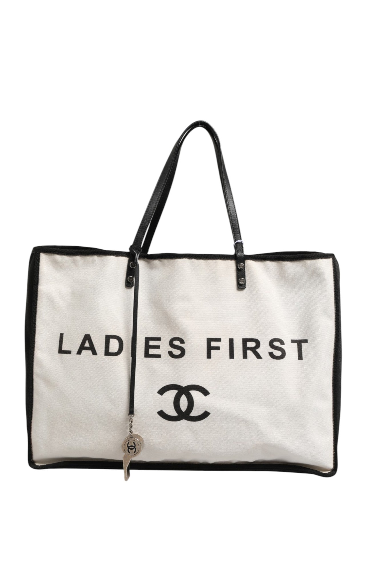 Chanel Ladies First White and Black Canvas Shopper Tote Bag | Regal Royce