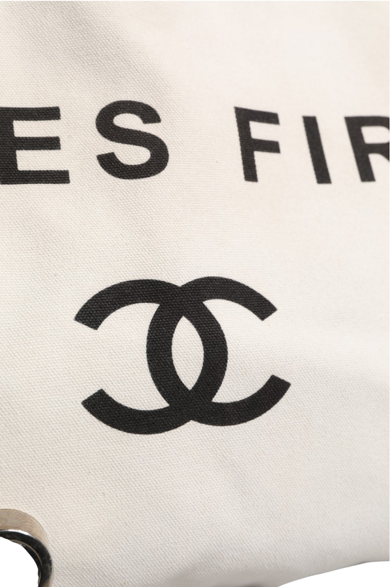 Chanel Ladies First White and Black Canvas Shopper Tote Bag | Regal Royce