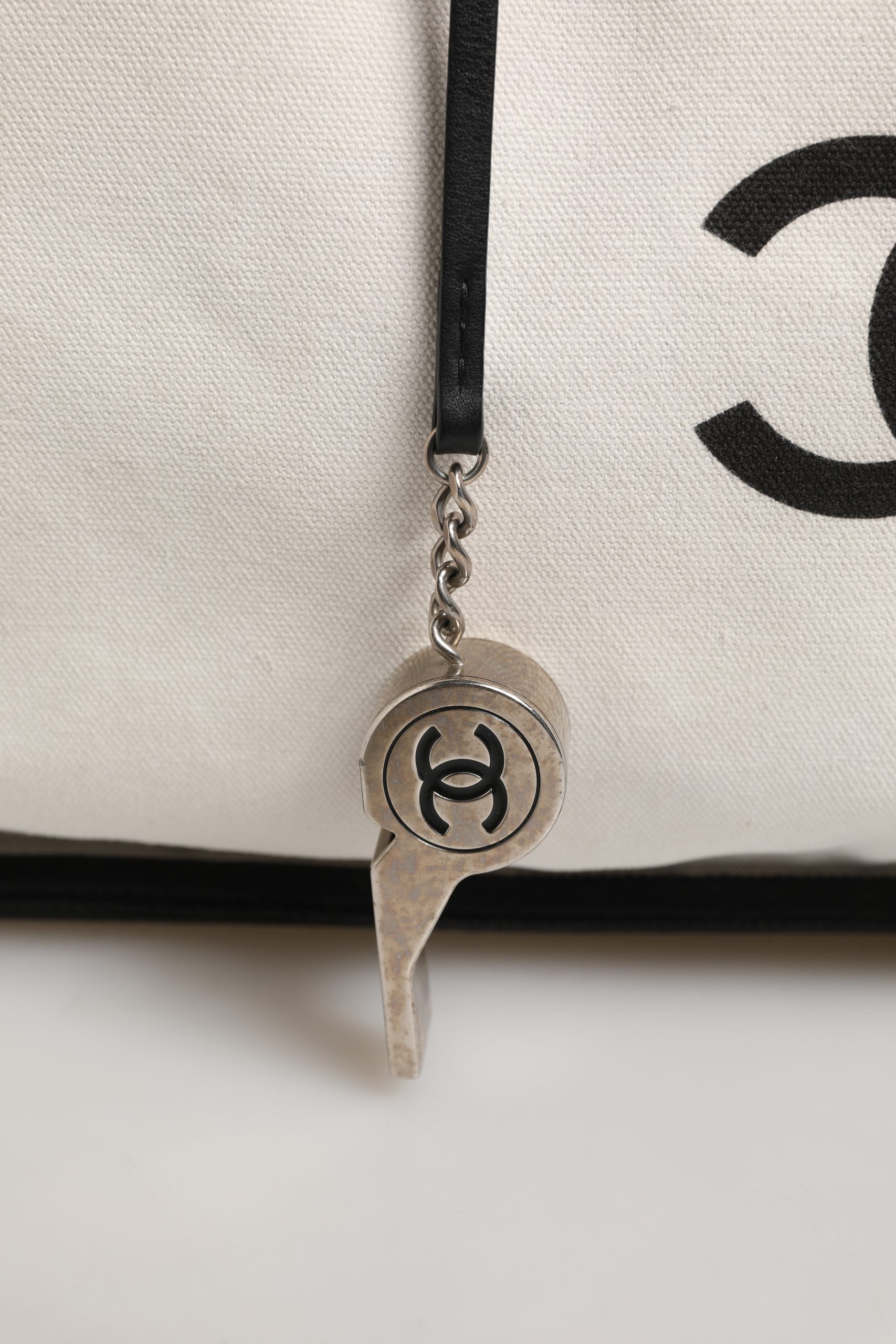 Chanel Ladies First White and Black Canvas Shopper Tote Bag | Regal Royce