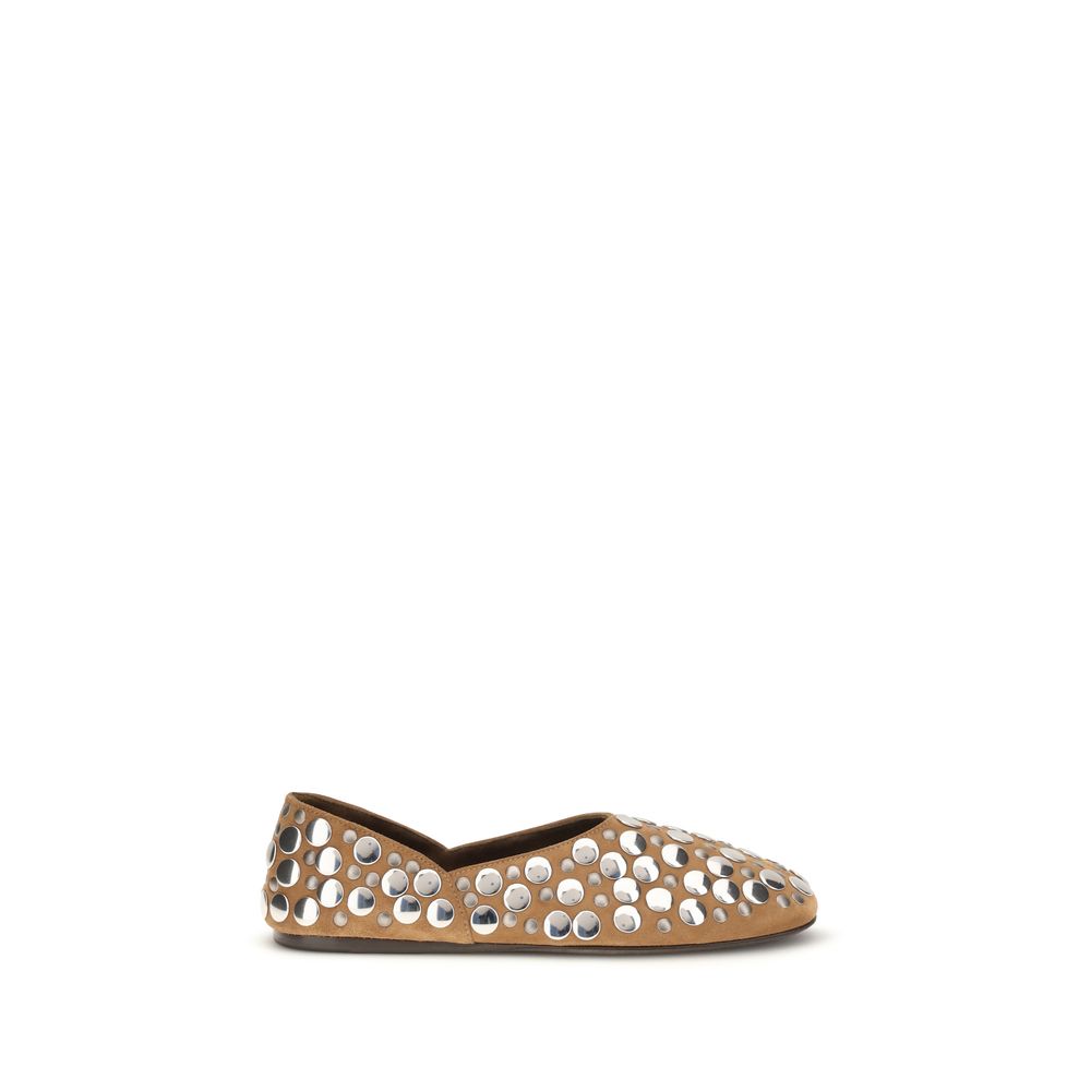 Khaite Beige Calf Leather Bos Taurus Ballet Flats | Regal Royce