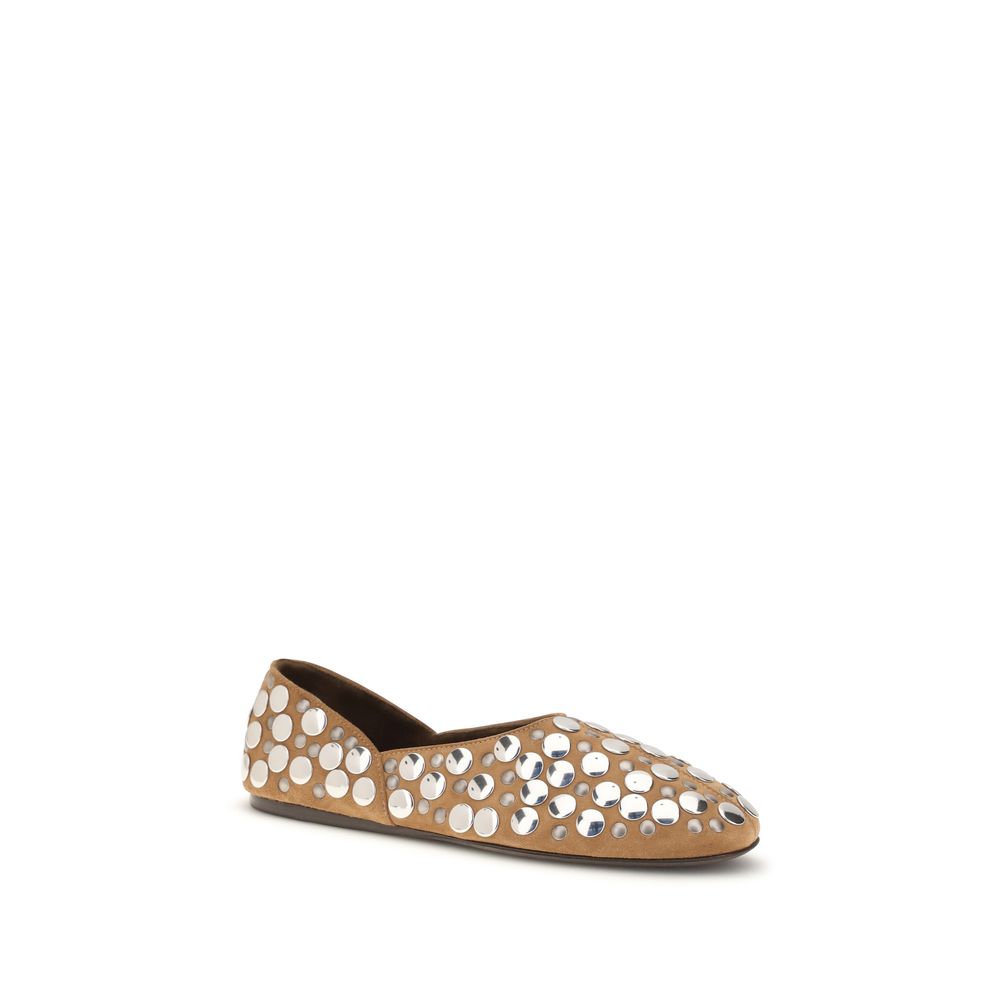 Khaite Beige Calf Leather Bos Taurus Ballet Flats | Regal Royce