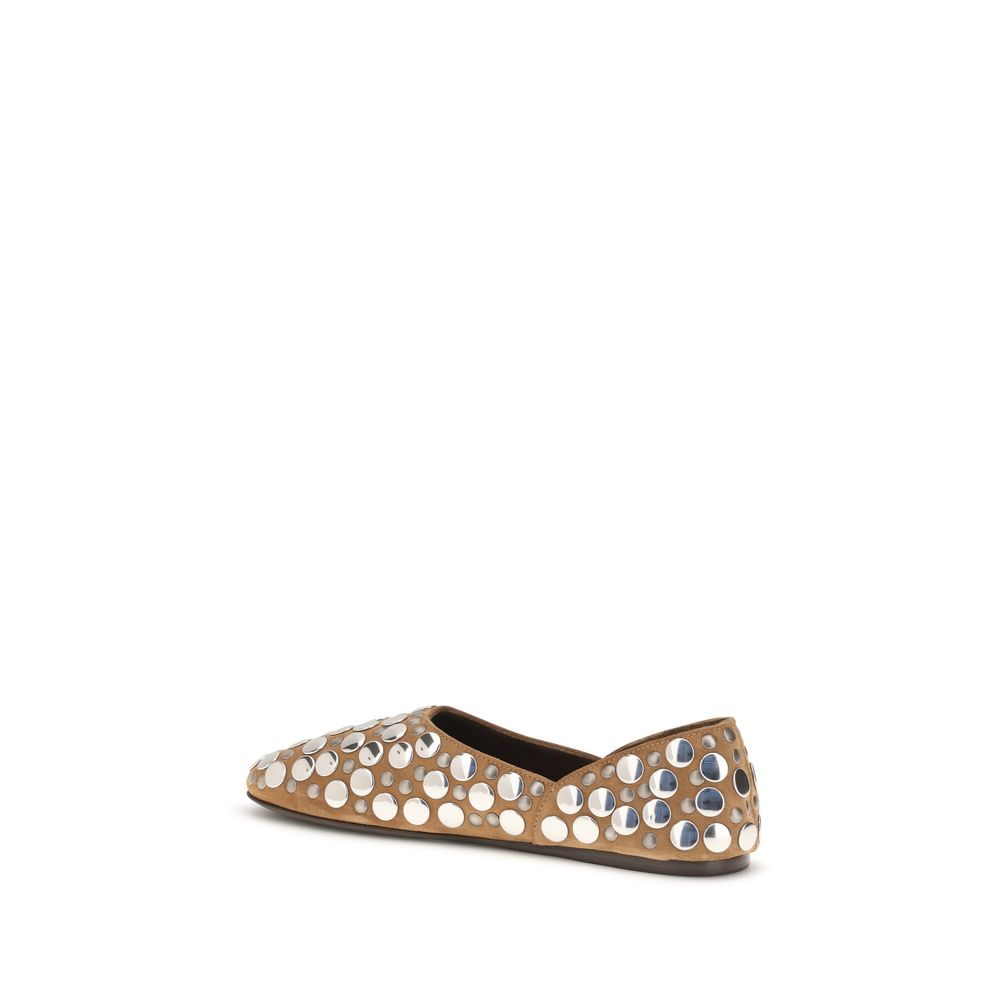 Khaite Beige Calf Leather Bos Taurus Ballet Flats | Regal Royce