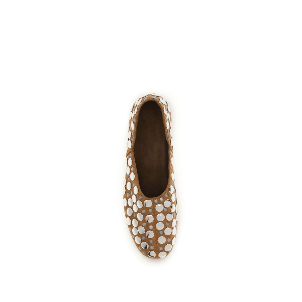 Khaite Beige Calf Leather Bos Taurus Ballet Flats | Regal Royce