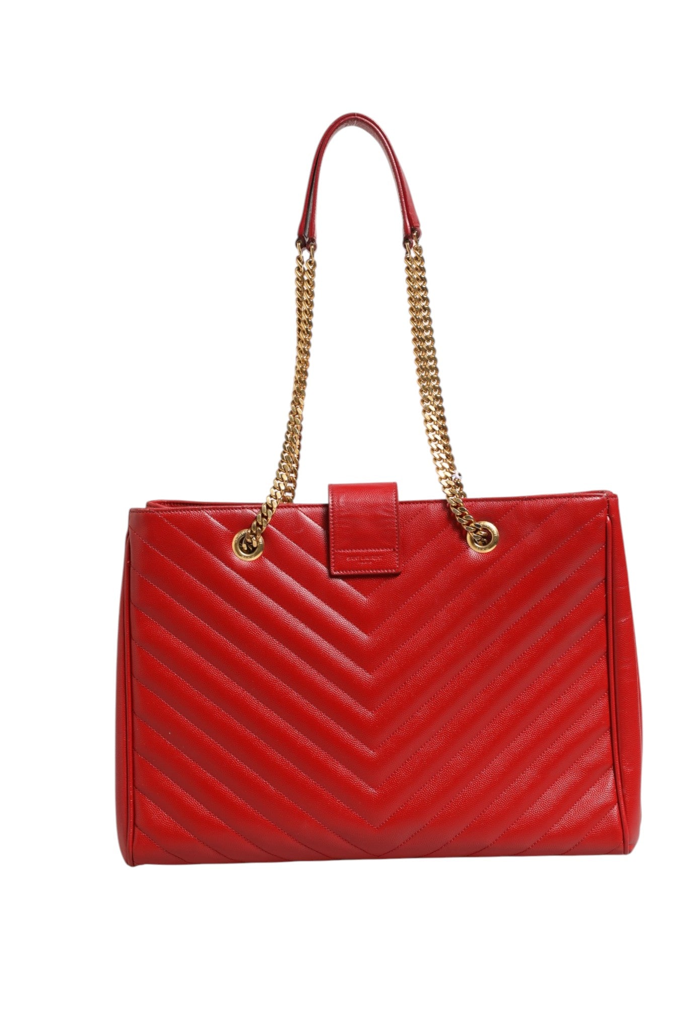 Saint Laurent Red Chevron Quilted Grained Leather Monogram Tote Bag | Regal Royce
